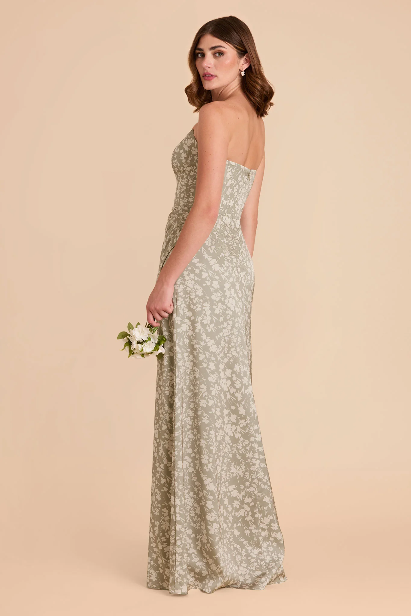 Anne Matte Satin Dress - Moss Green Dreamy Floral - Image 4