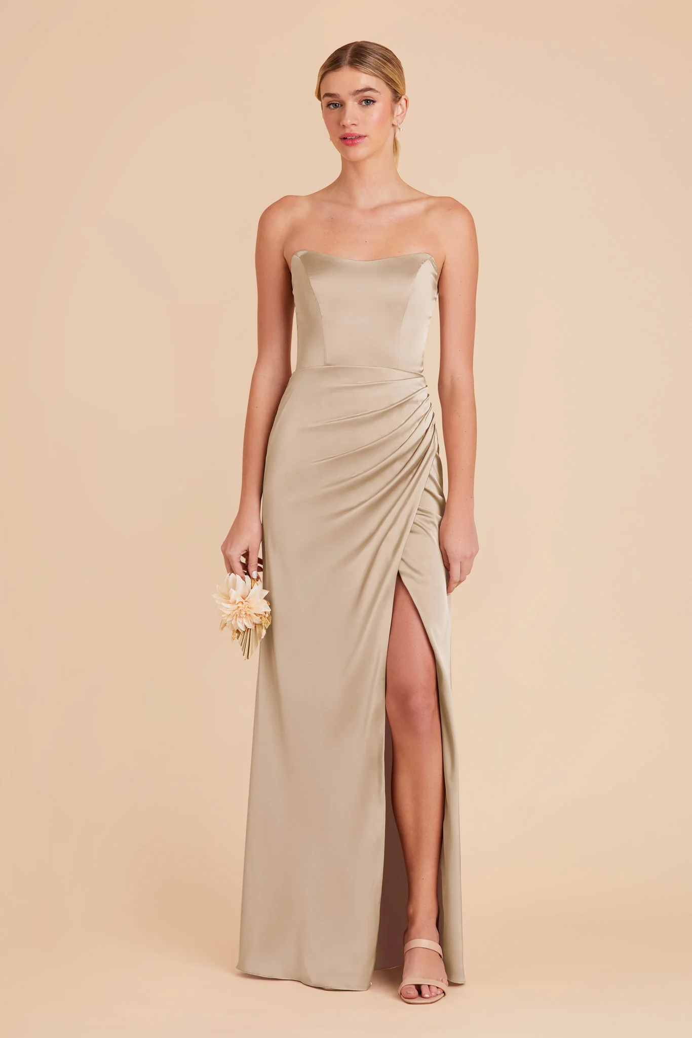 Anne Matte Satin Dress - Neutral Champagne