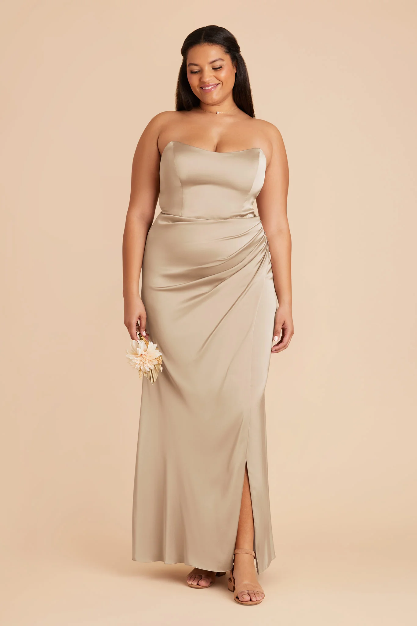 Anne Matte Satin Dress - Neutral Champagne - Image 10