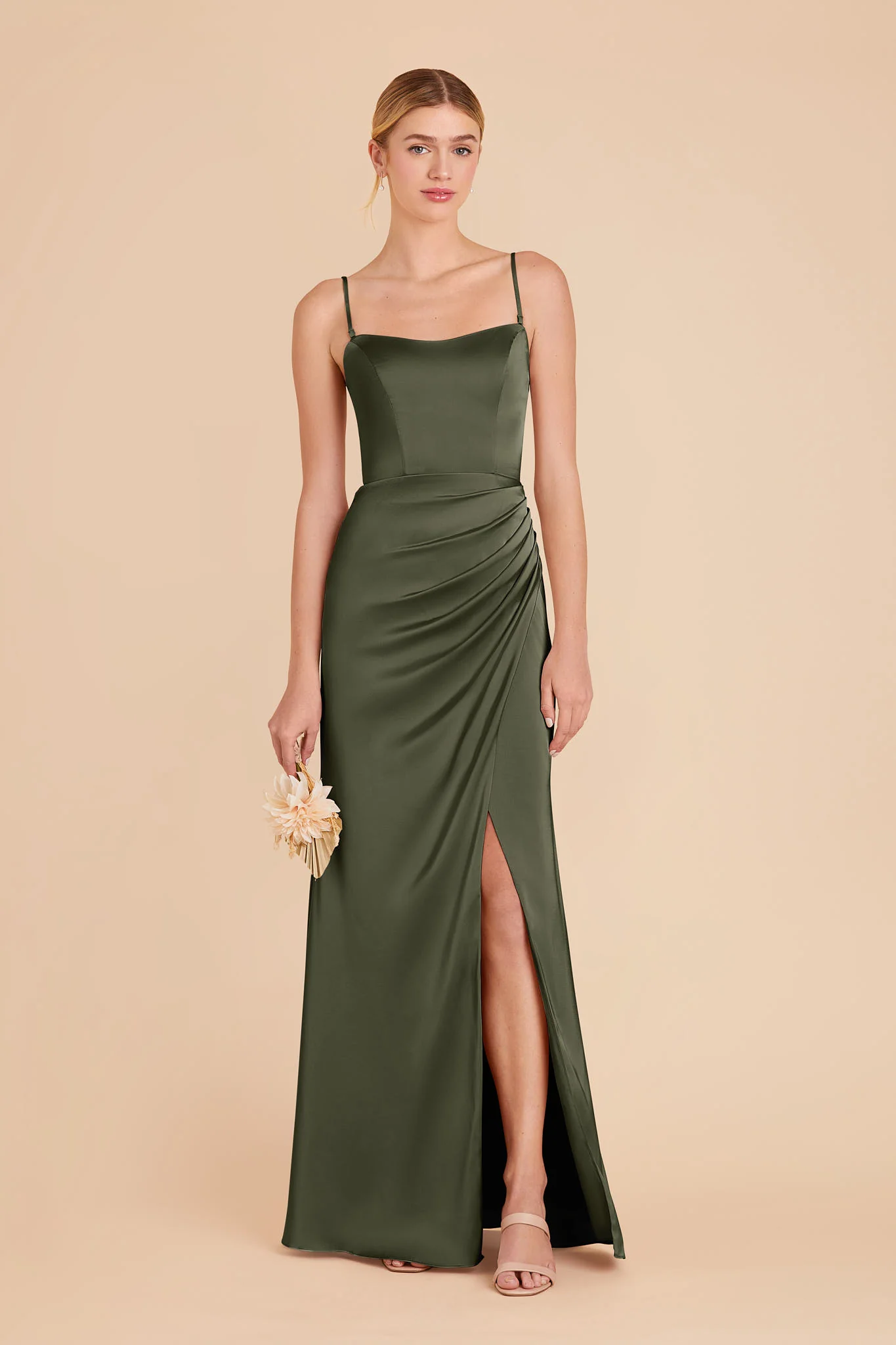 Anne Matte Satin Dress - Olive - Image 3