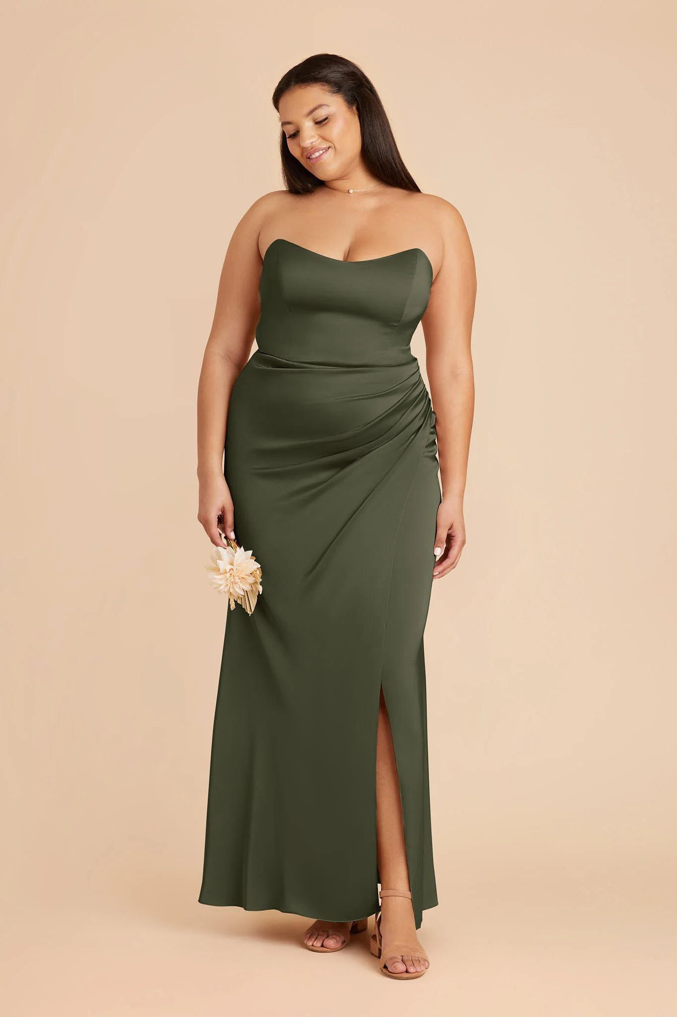 Anne Matte Satin Dress - Olive - Image 6