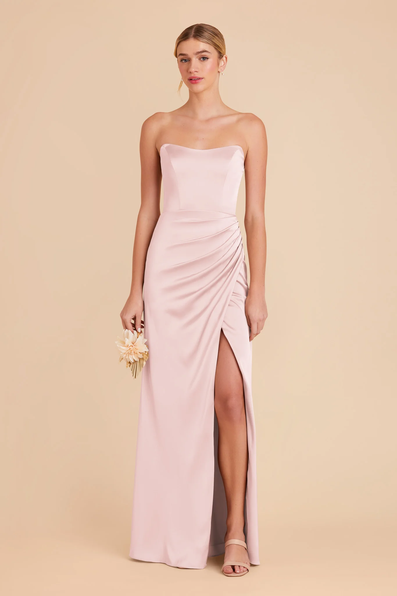 Anne Matte Satin Dress - Pale Blush - Image 3