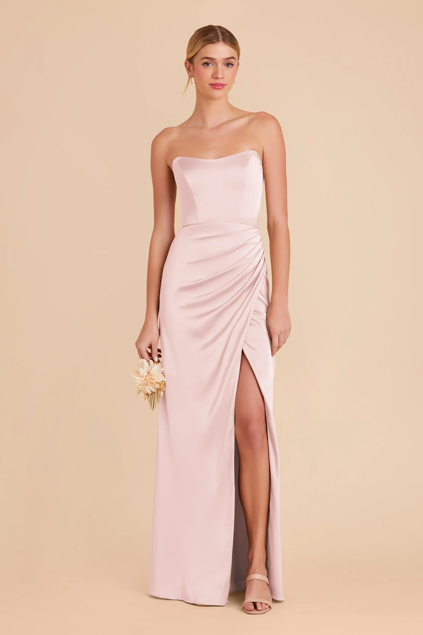 Anne Matte Satin Dress - Pale Blush - Image 4