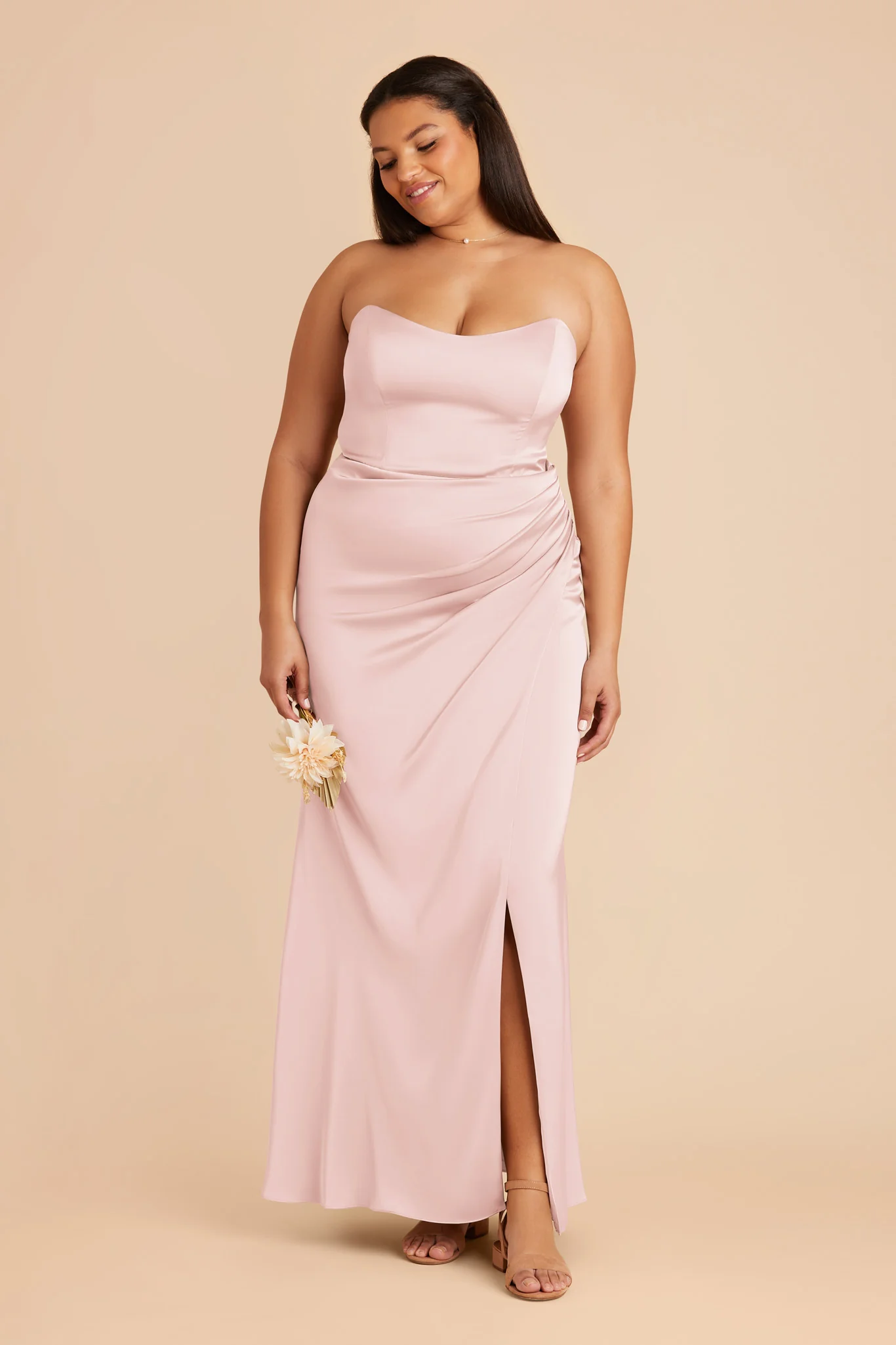 Anne Matte Satin Dress - Pale Blush - Image 8
