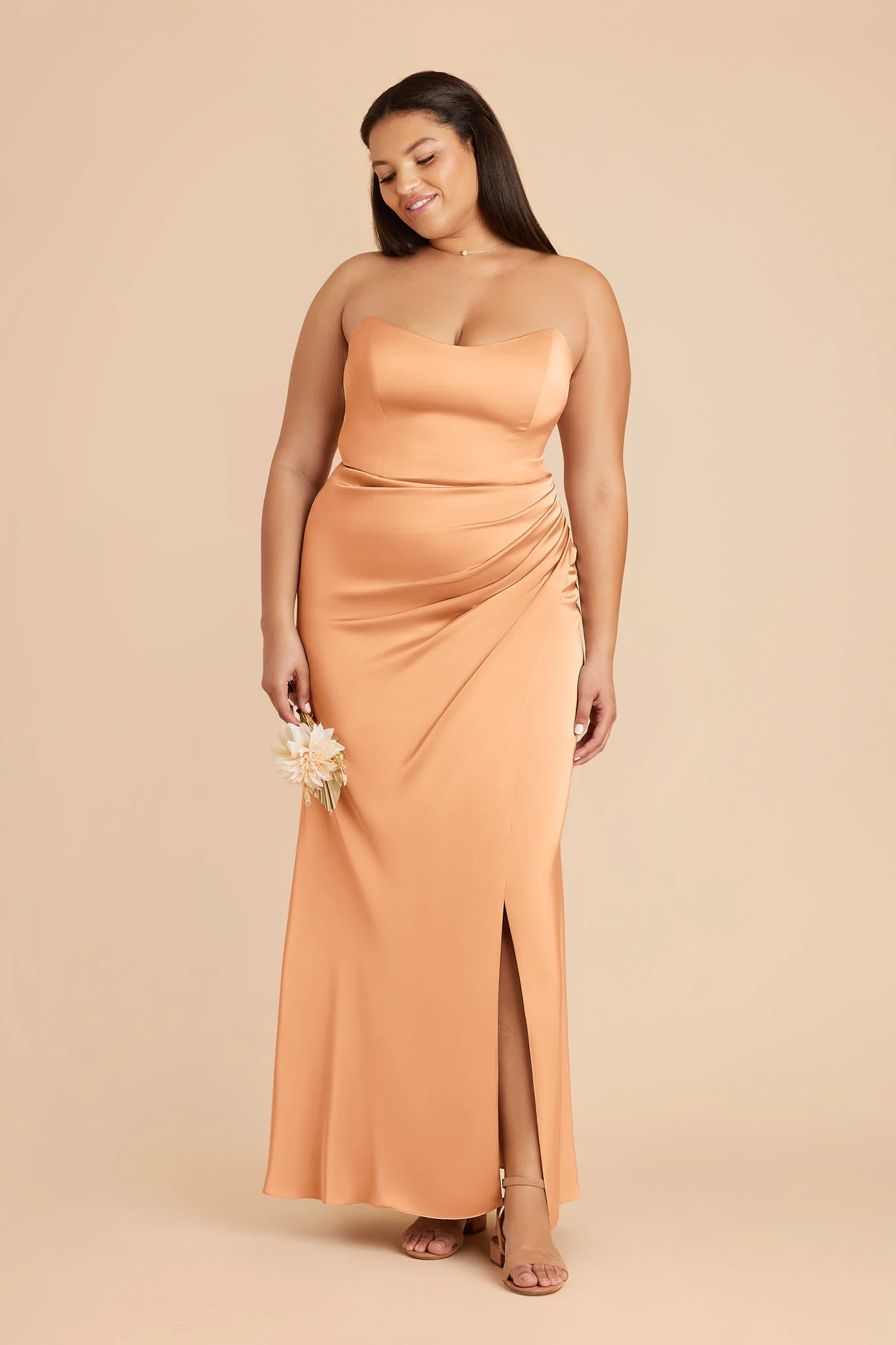 Anne Matte Satin Dress - Peach - Image 6