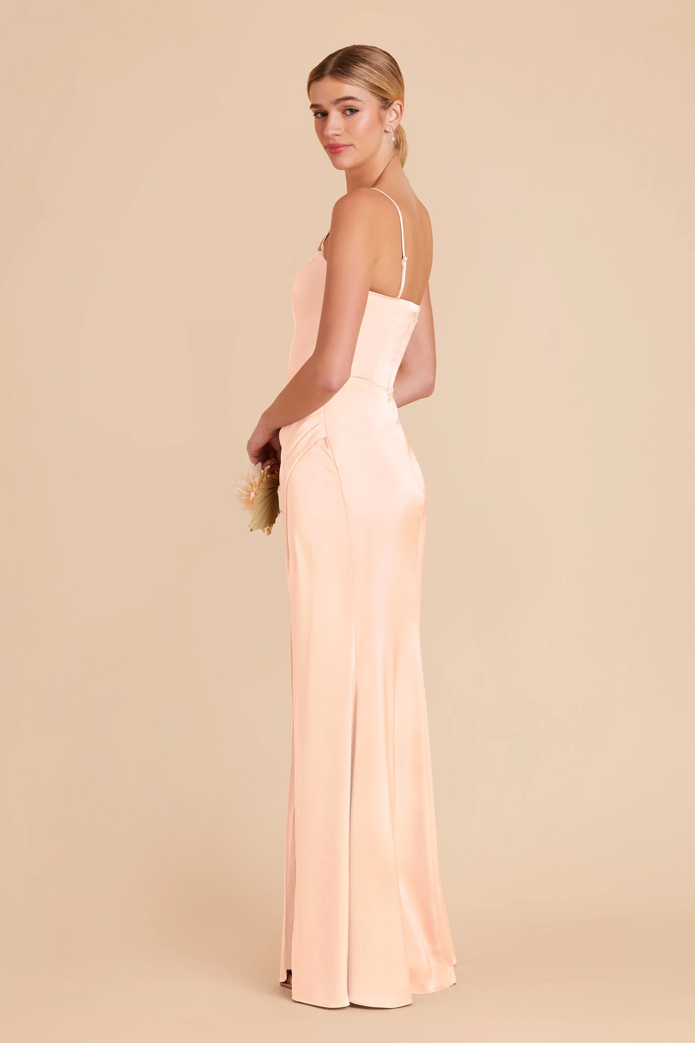 Anne Matte Satin Dress - Peach Cream - Image 6