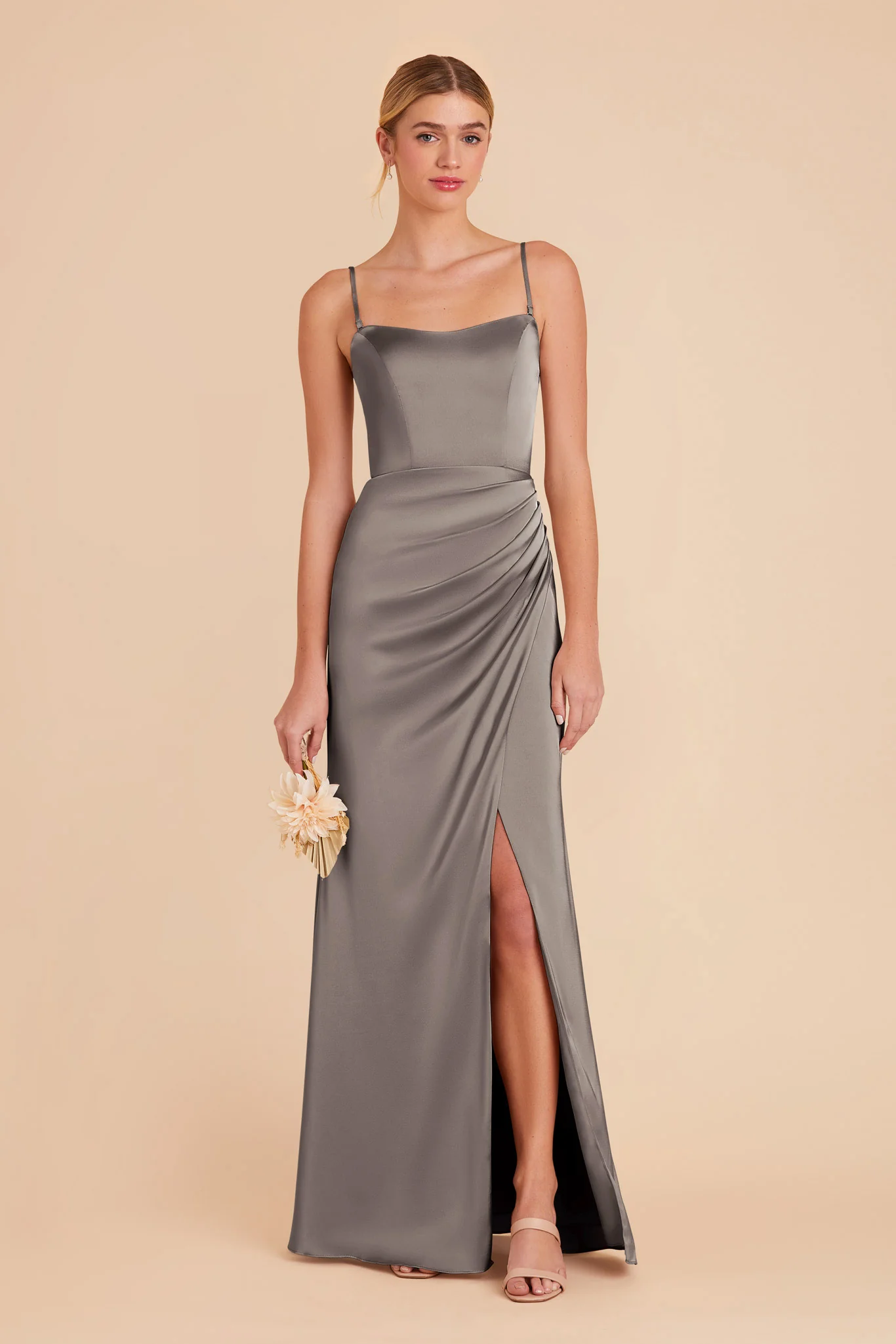 Anne Matte Satin Dress - Quartz - Image 3