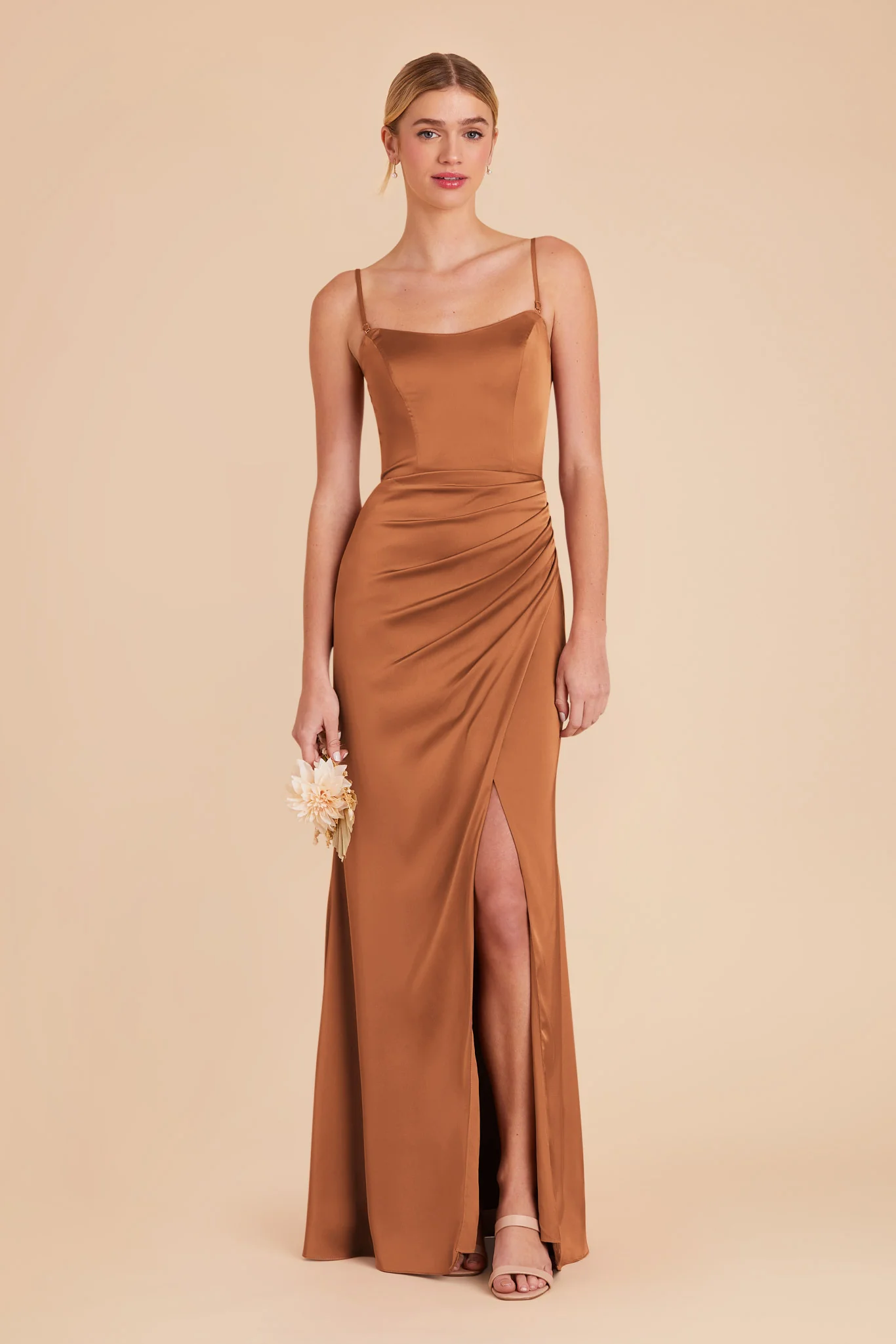 Anne Matte Satin Dress - Rust