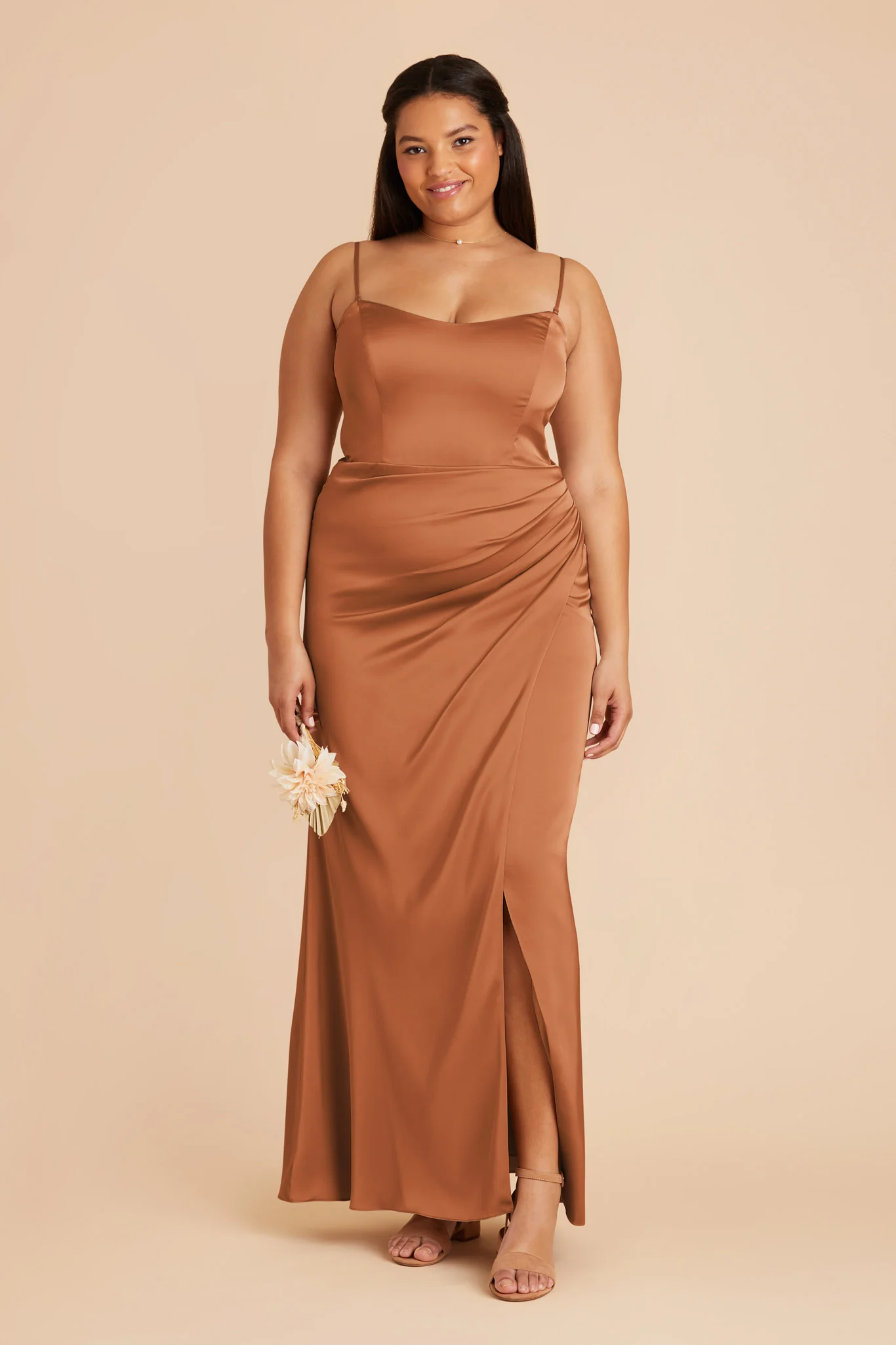 Anne Matte Satin Dress - Rust - Image 2