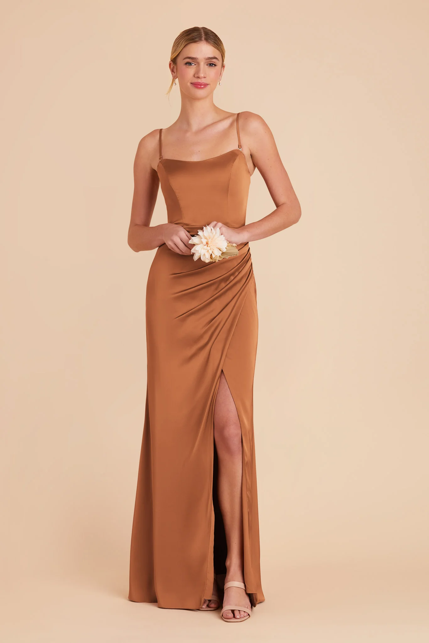 Anne Matte Satin Dress - Rust - Image 3