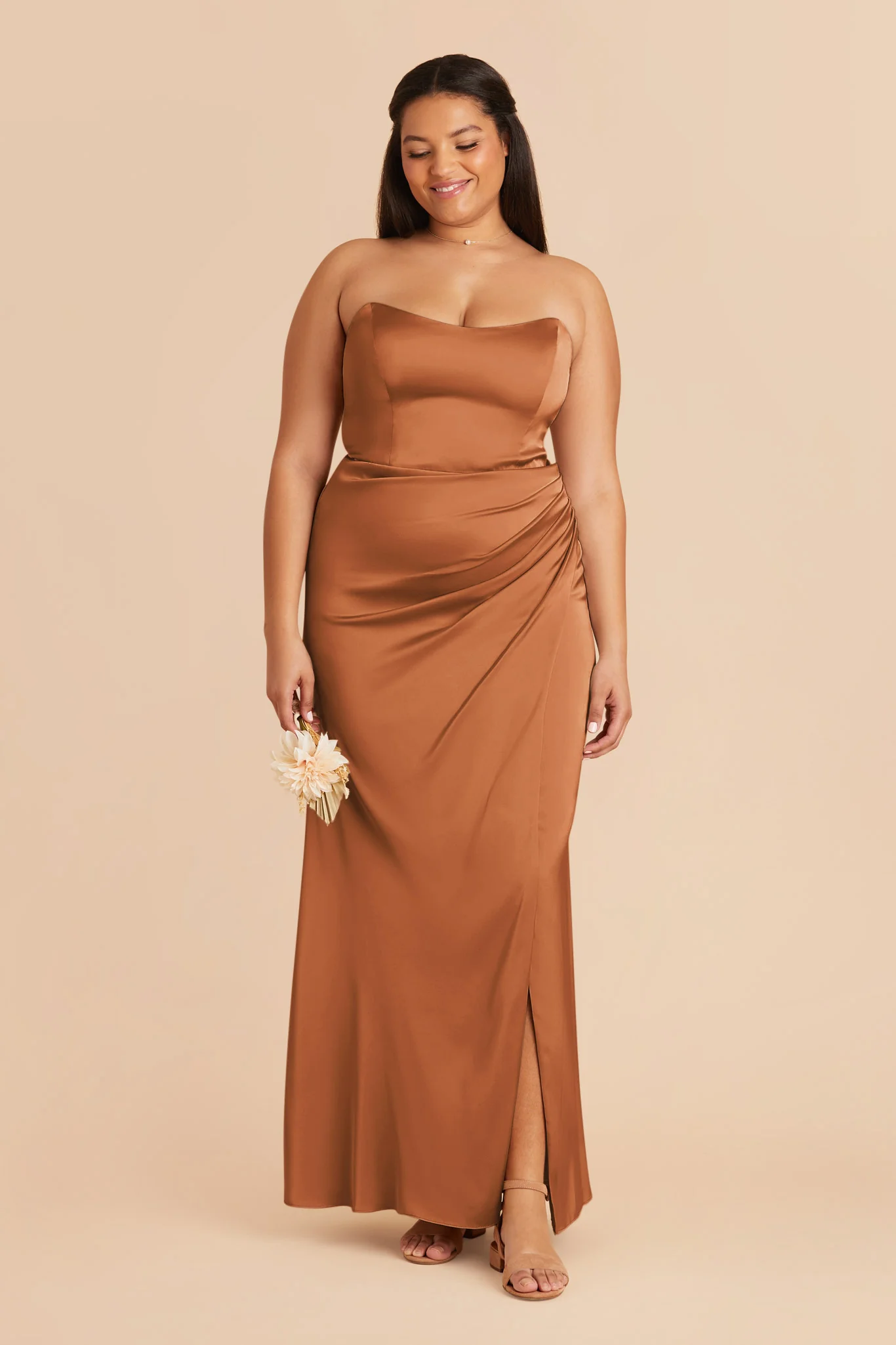 Anne Matte Satin Dress - Rust - Image 7