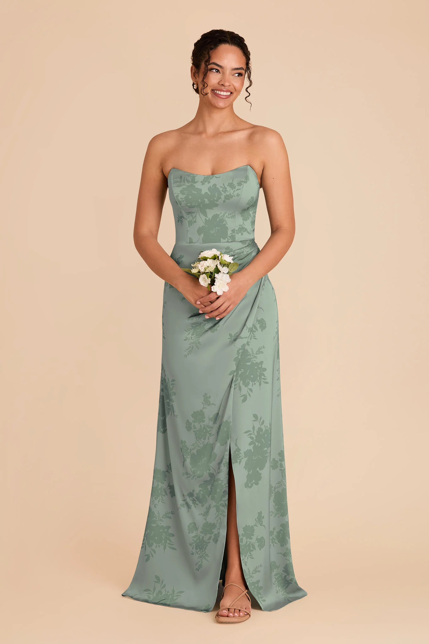 Anne Matte Satin Dress - Sage Whimsical Blooms - Image 2