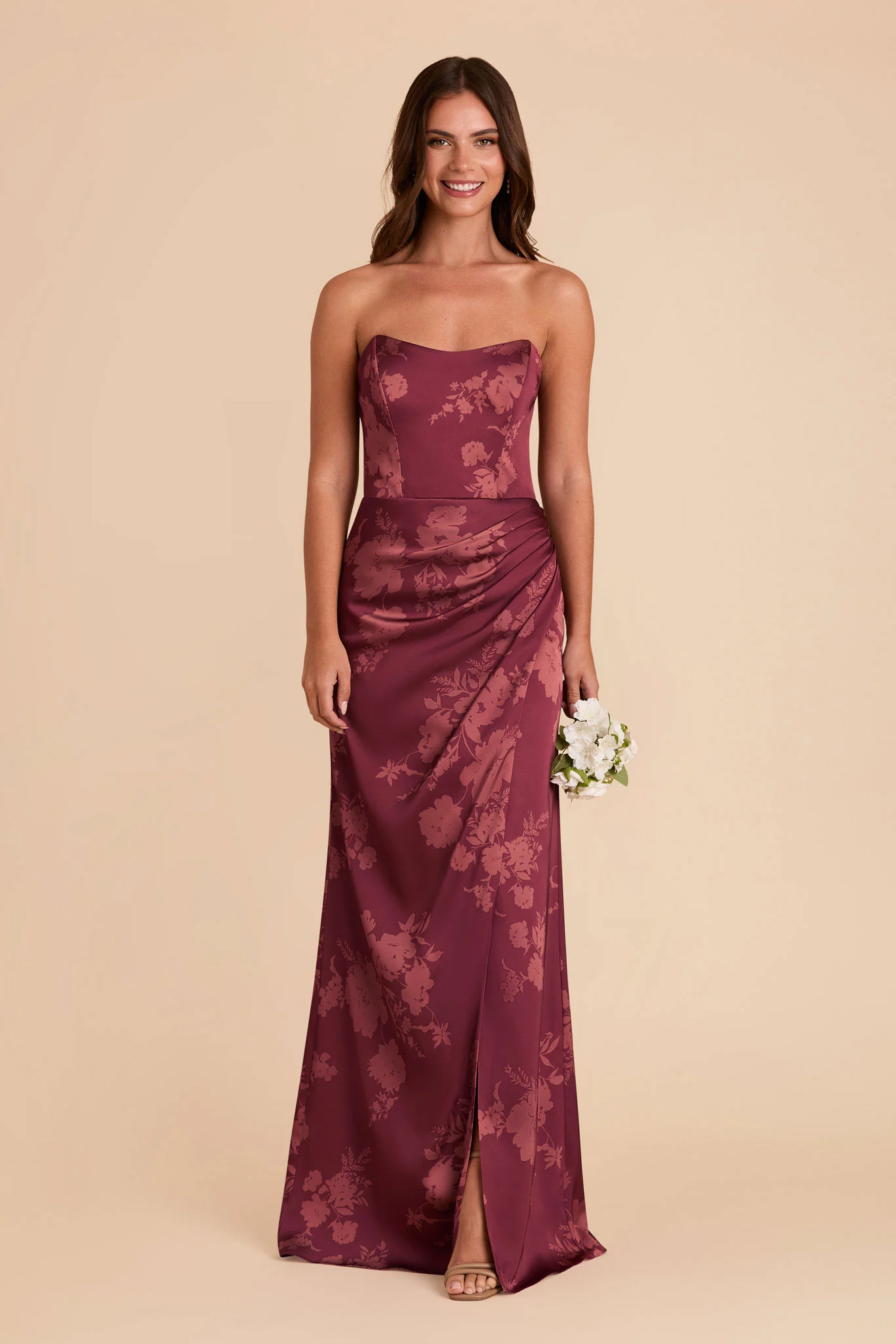 Anne Matte Satin Dress - Sangria Whimsical Blooms
