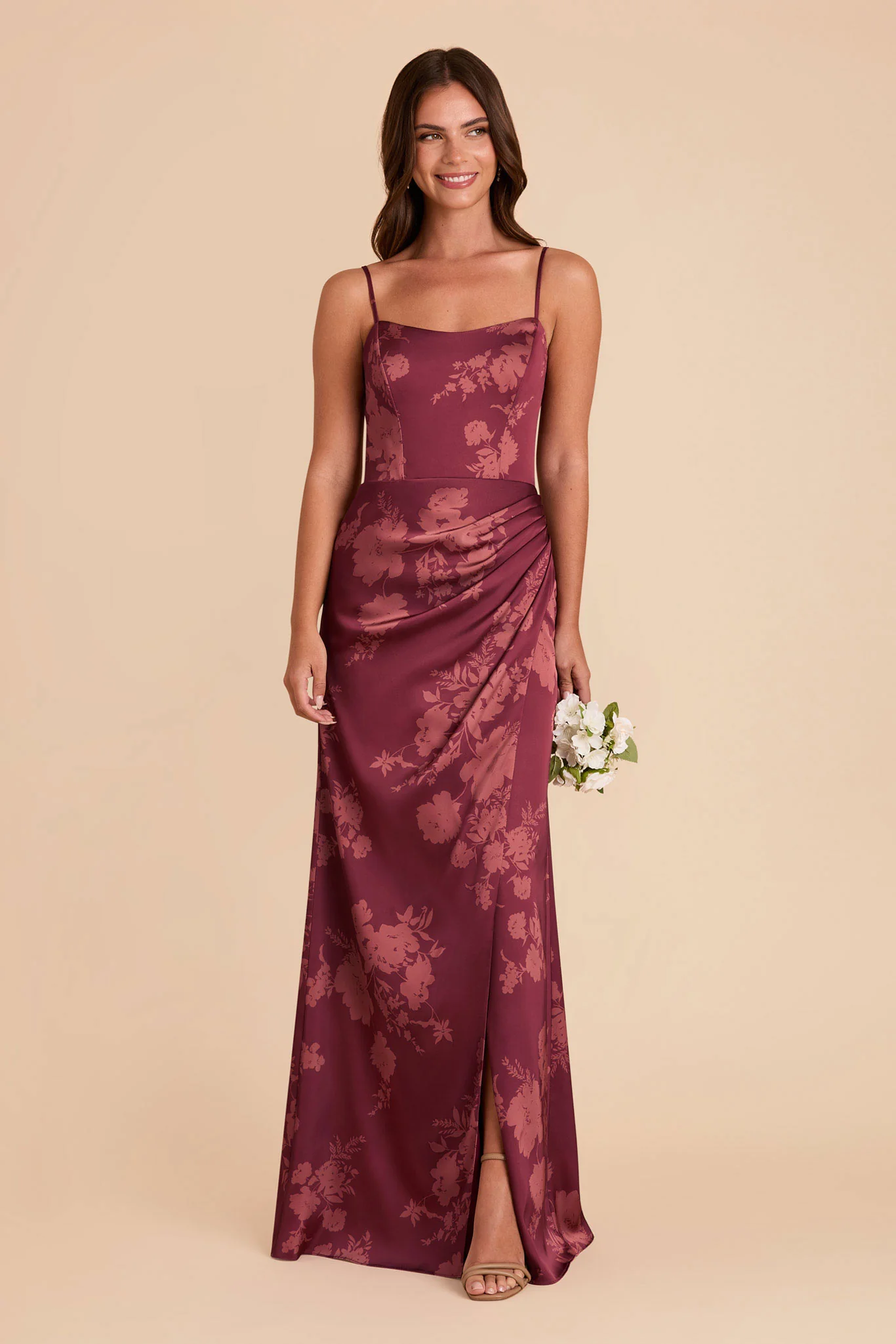 Anne Matte Satin Dress - Sangria Whimsical Blooms - Image 2