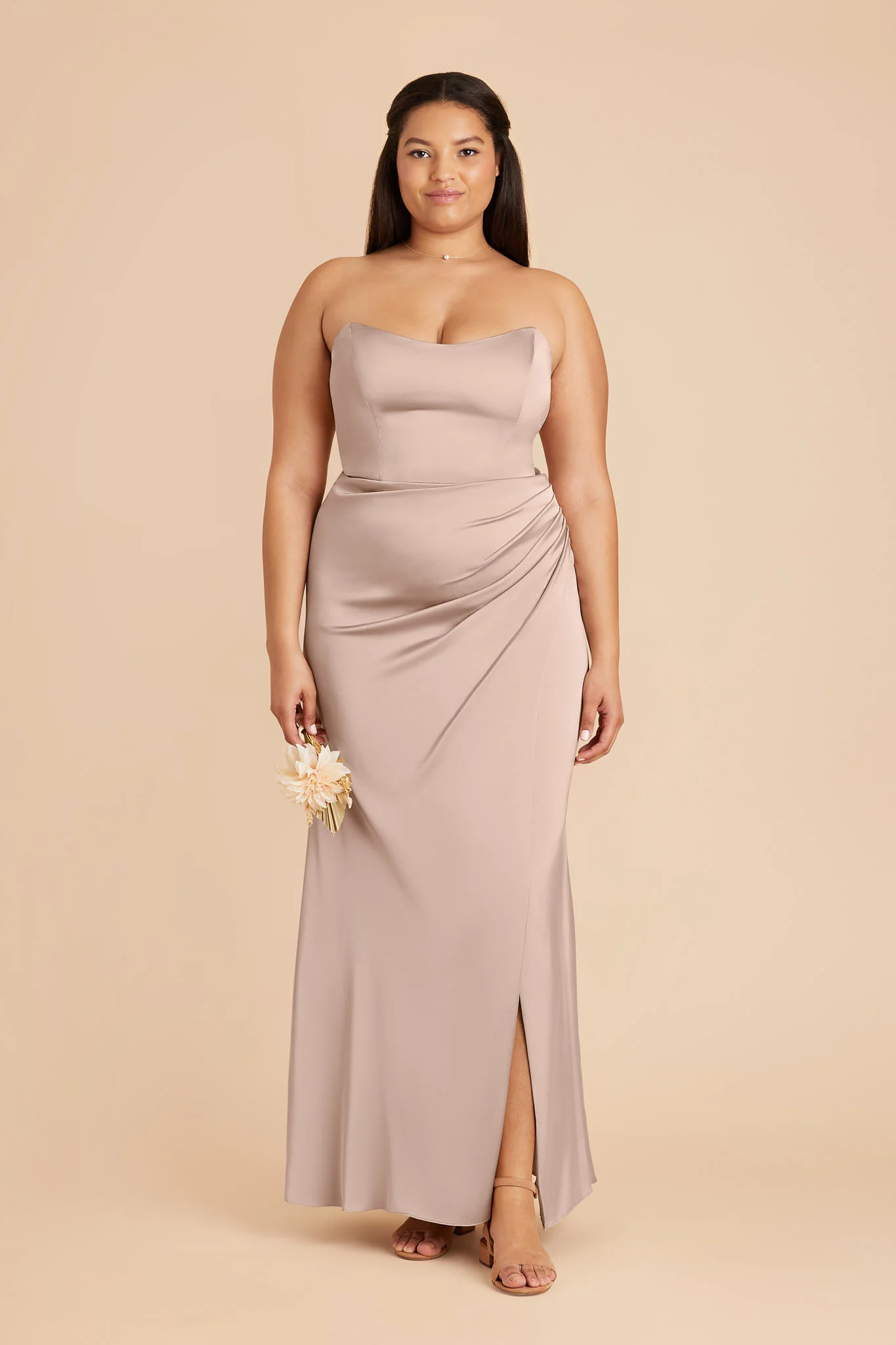 Anne Matte Satin Dress - Taupe - Image 2