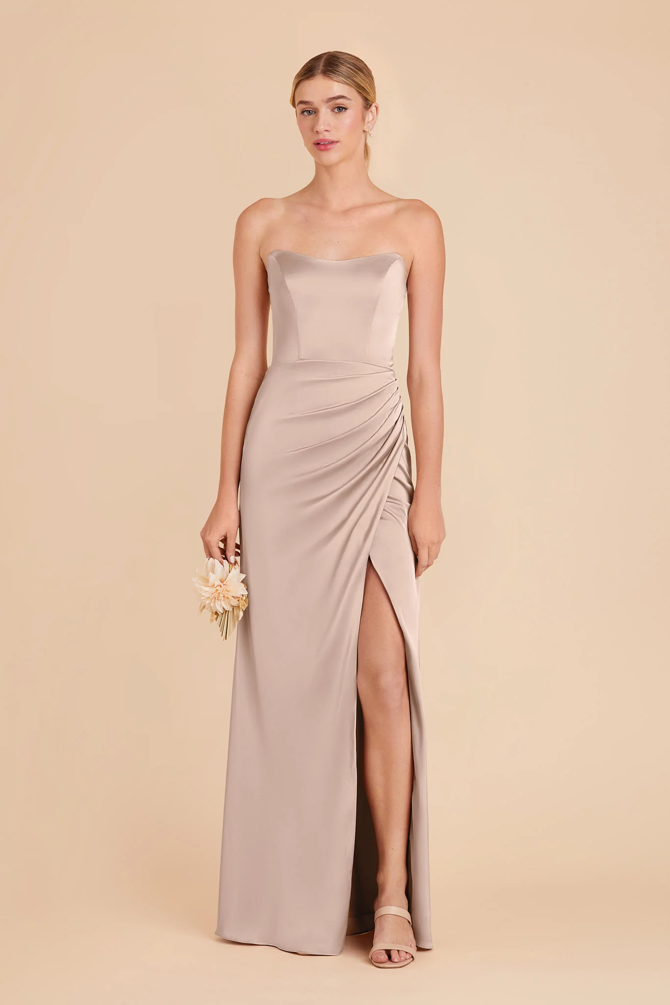 Anne Matte Satin Dress - Taupe - Image 3
