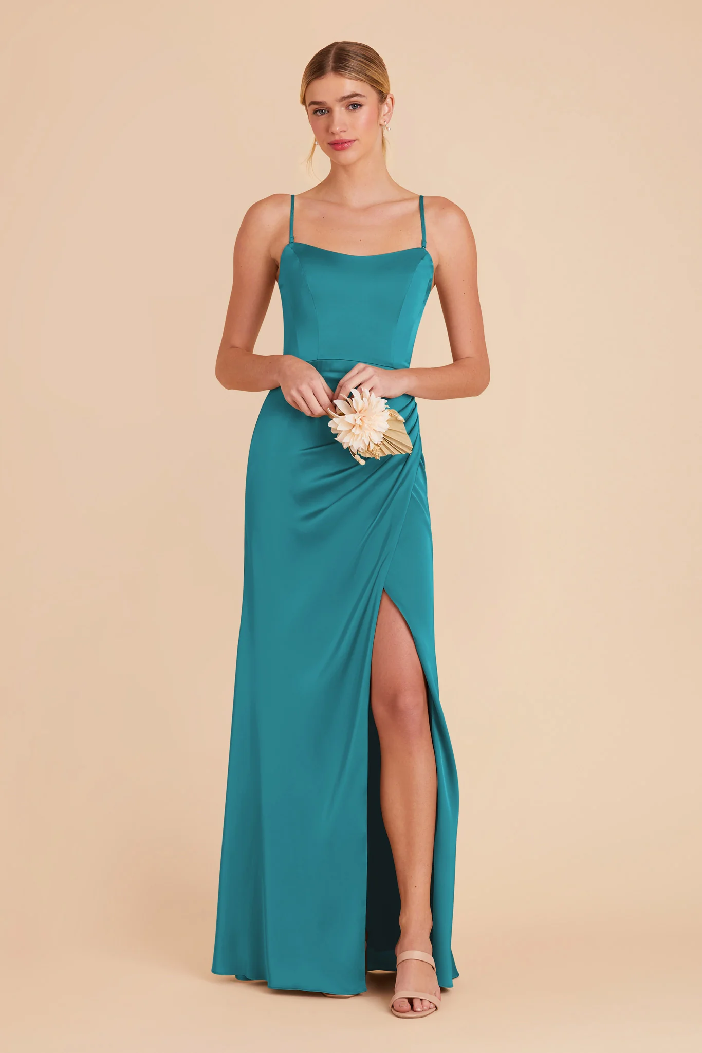 Anne Matte Satin Dress - Teal - Image 3