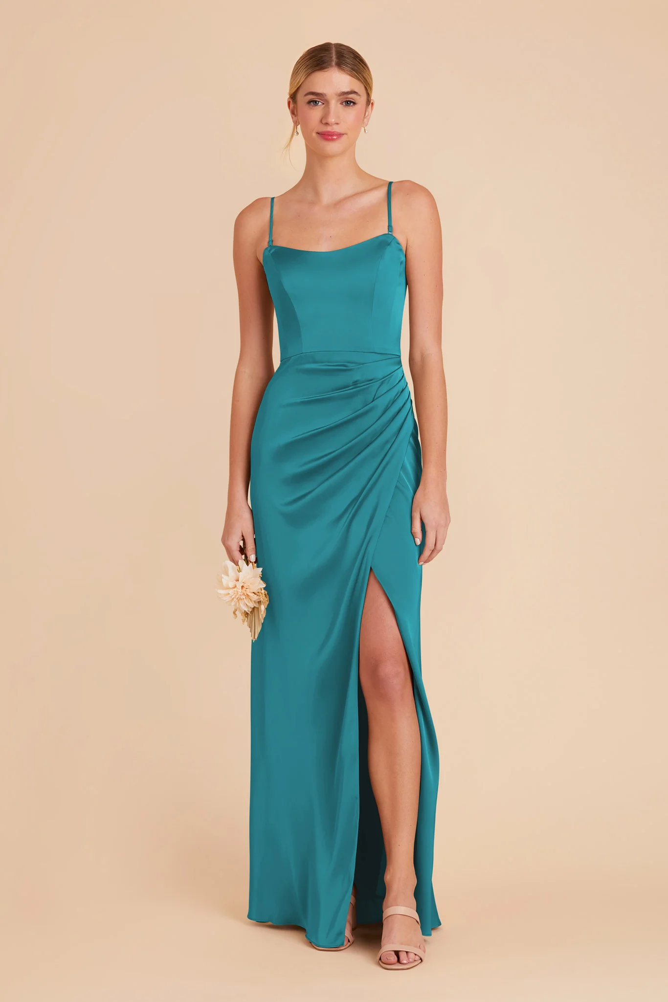 Anne Matte Satin Dress - Teal - Image 4
