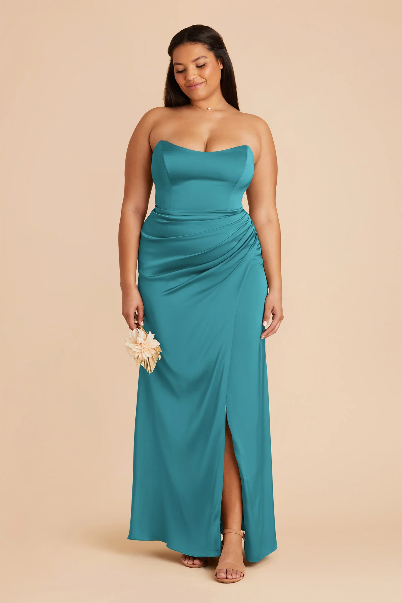 Anne Matte Satin Dress - Teal - Image 8