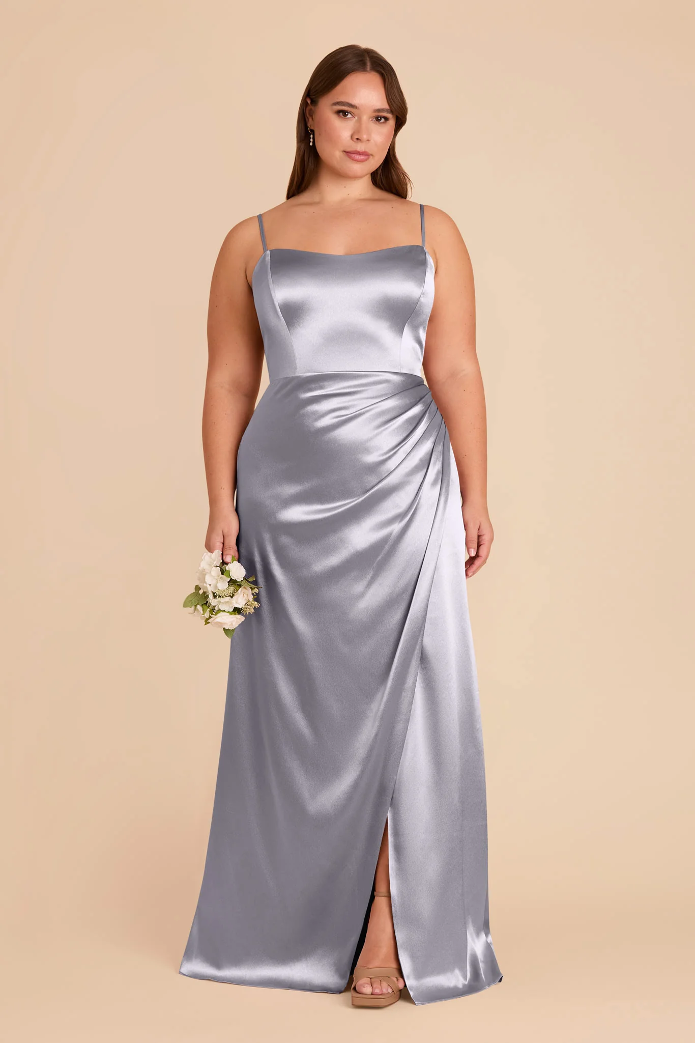 Anne Shiny Satin Dress - Dusty Blue - Image 2