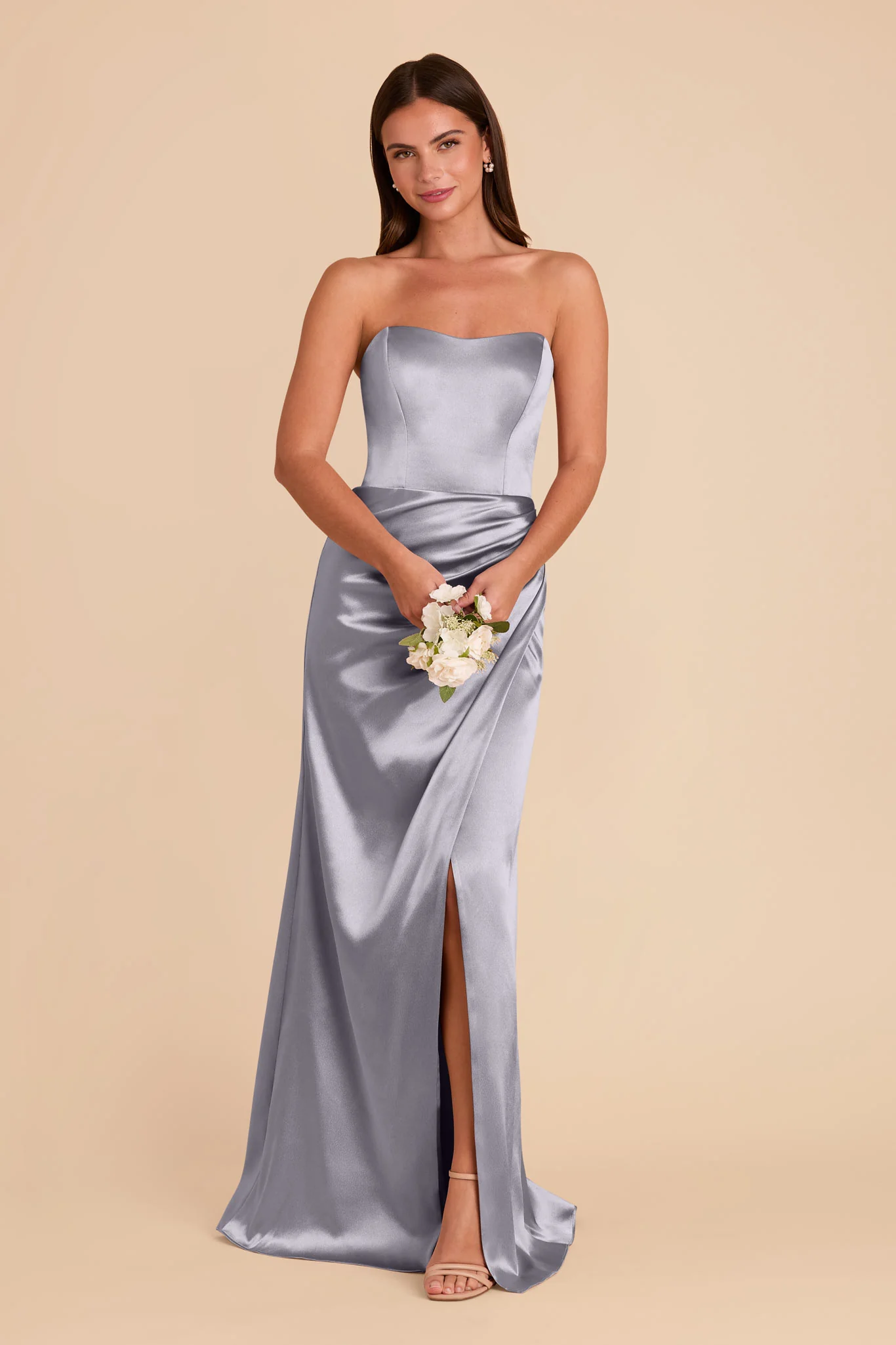 Anne Shiny Satin Dress - Dusty Blue - Image 3