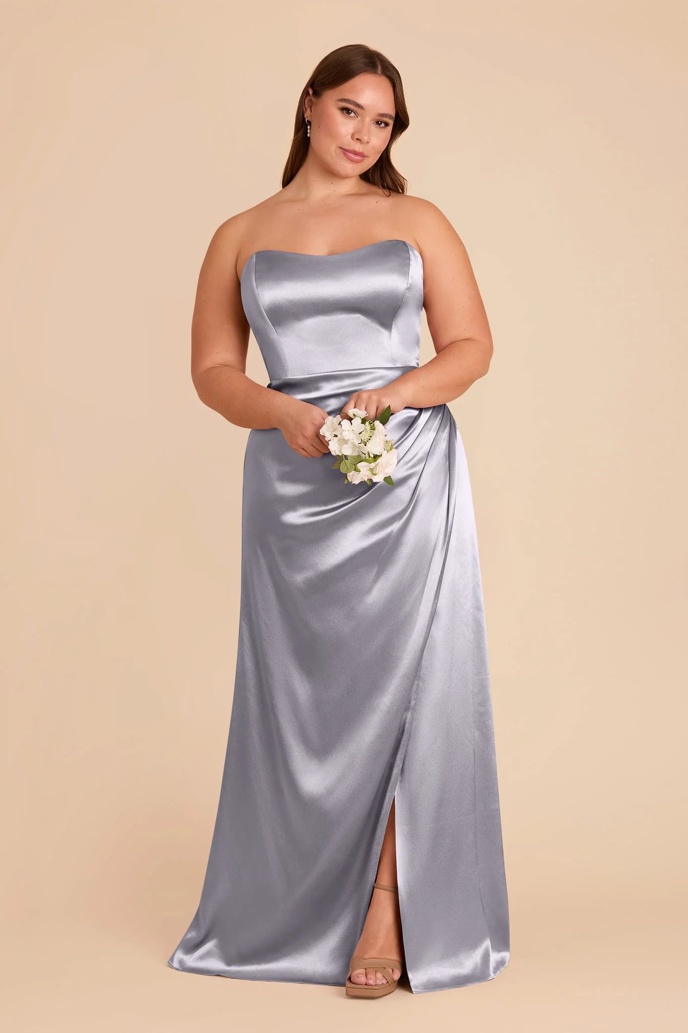 Anne Shiny Satin Dress - Dusty Blue - Image 7