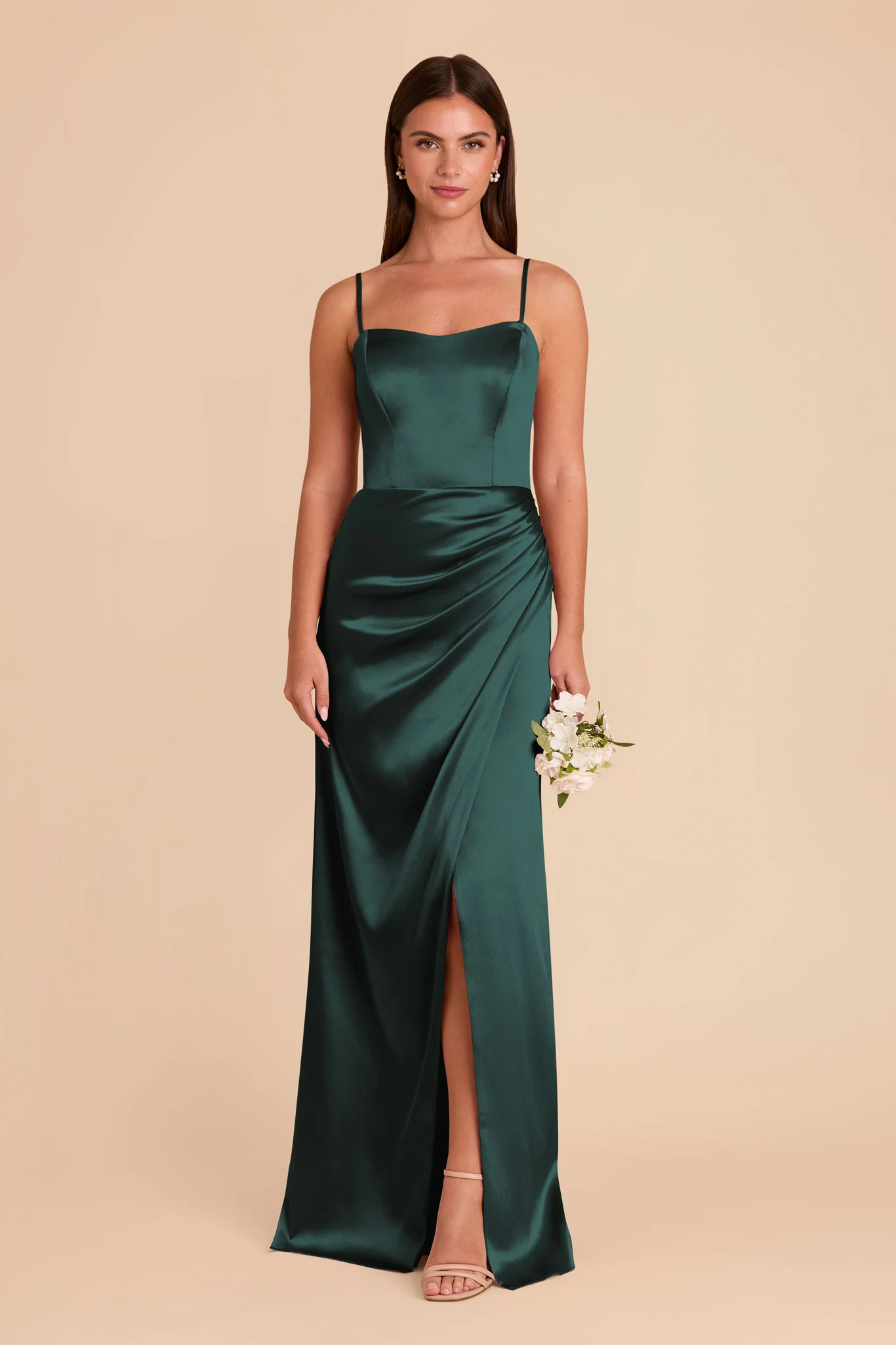 Anne Shiny Satin Dress - Emerald