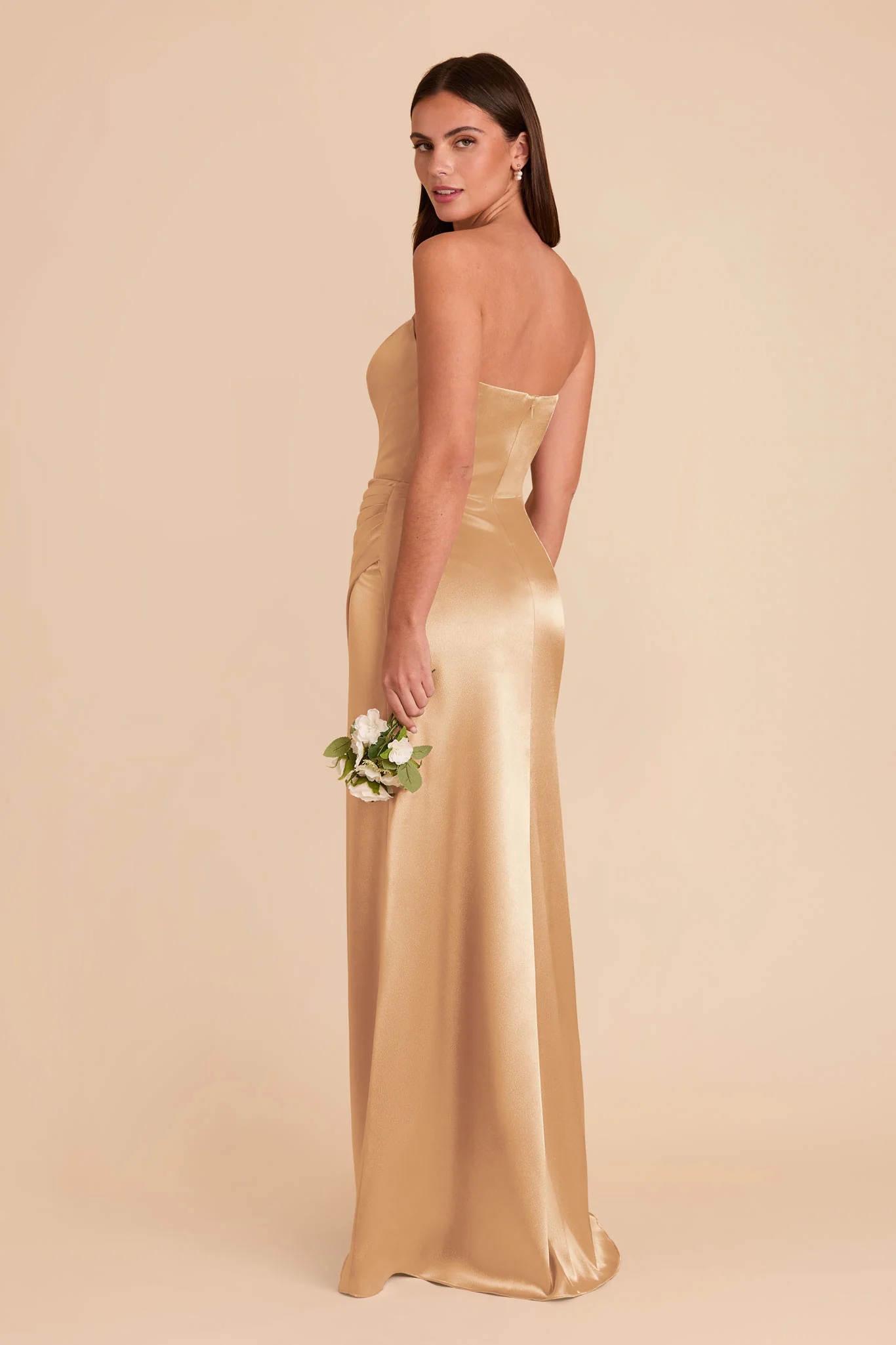 Anne Shiny Satin Dress - Gold - Image 4