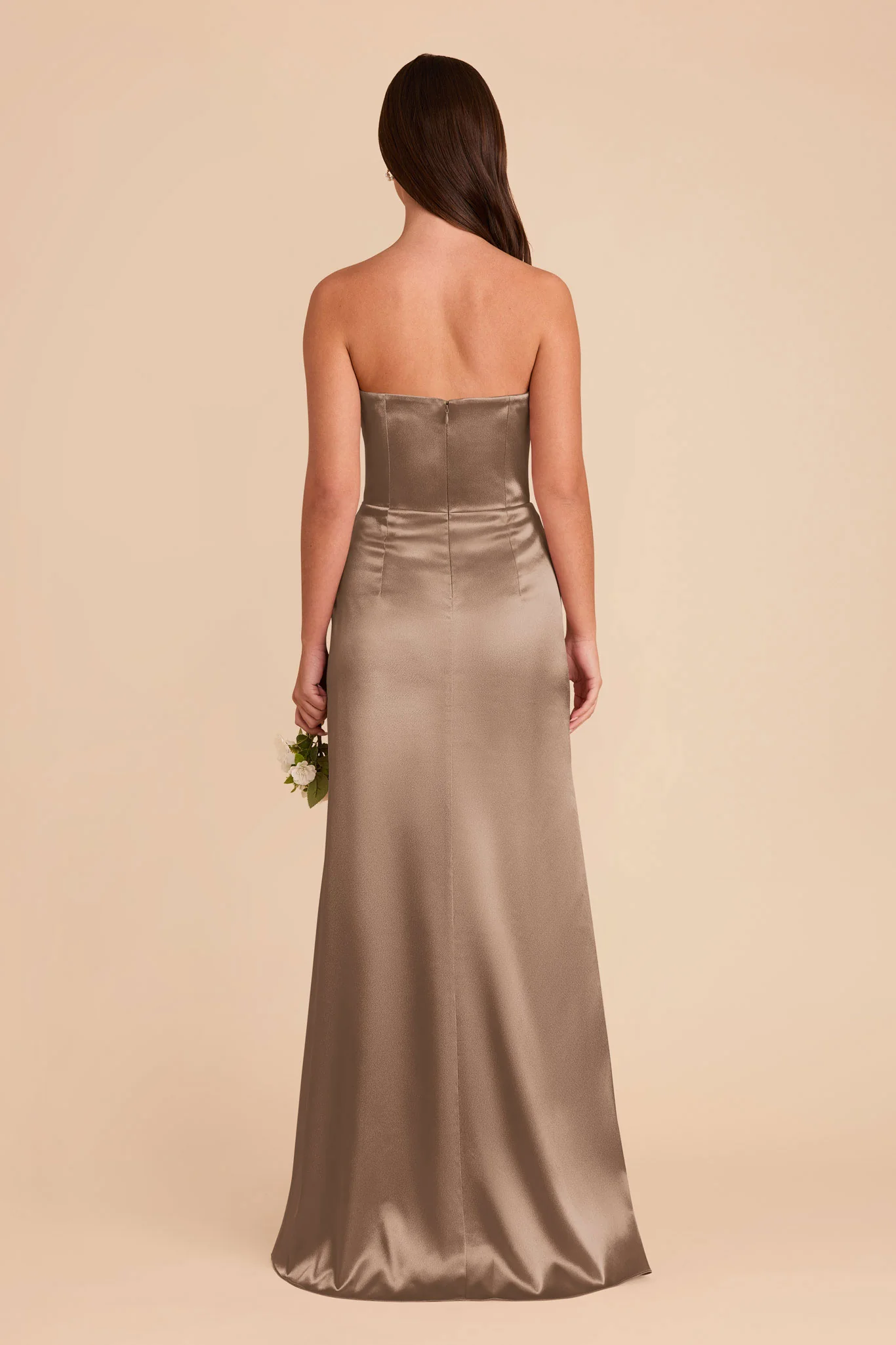 Anne Shiny Satin Dress - Mocha - Image 5
