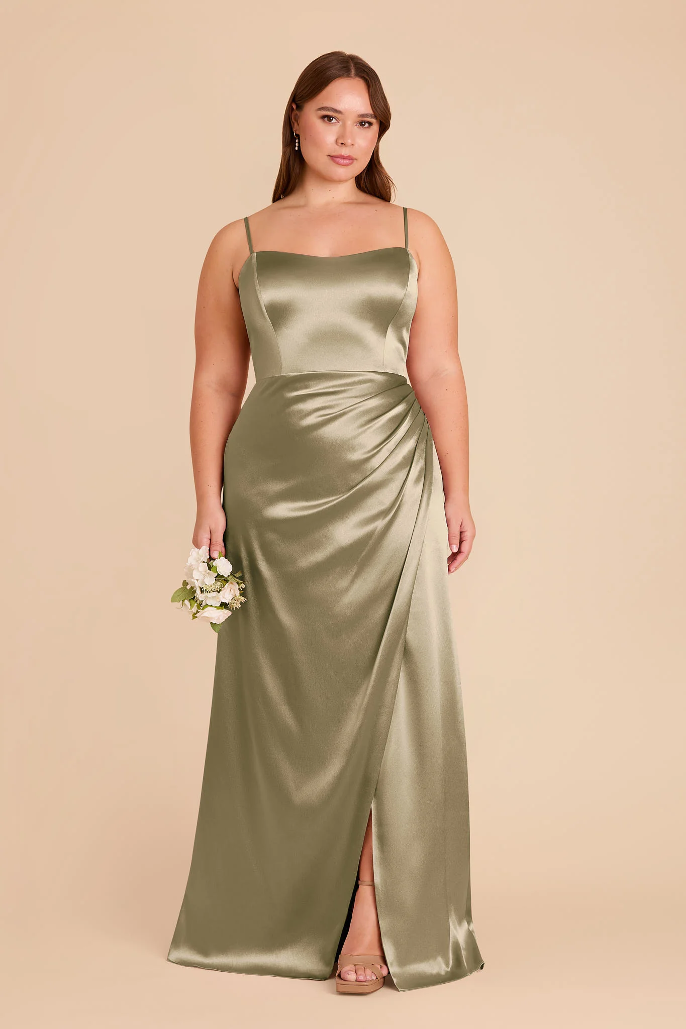 Anne Shiny Satin Dress - Moss Green - Image 6