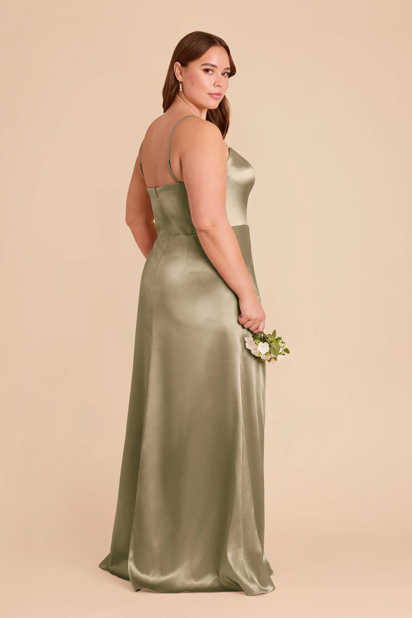 Anne Shiny Satin Dress - Moss Green - Image 8