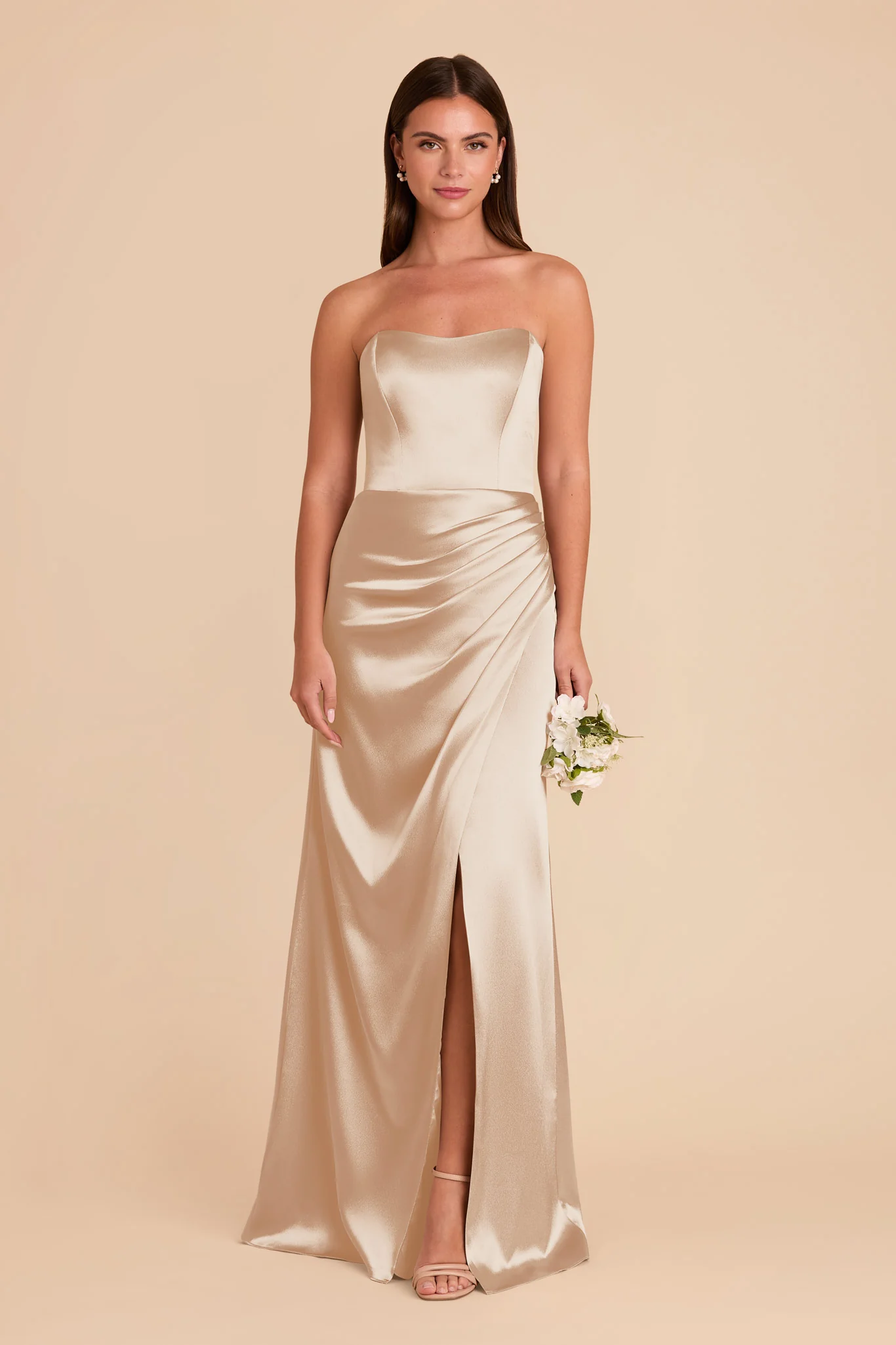 Anne Shiny Satin Dress - Neutral Champagne - Image 3