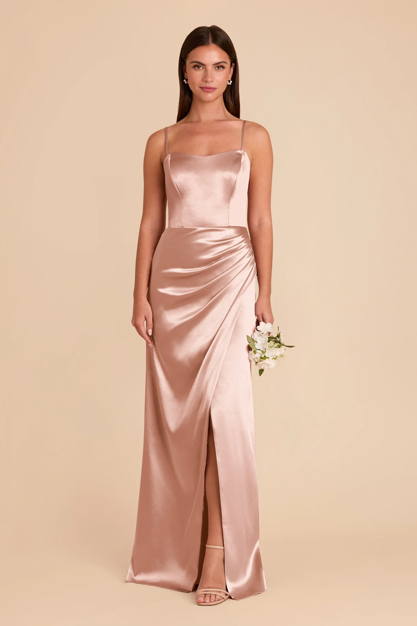 Anne Shiny Satin Dress - Rose Gold