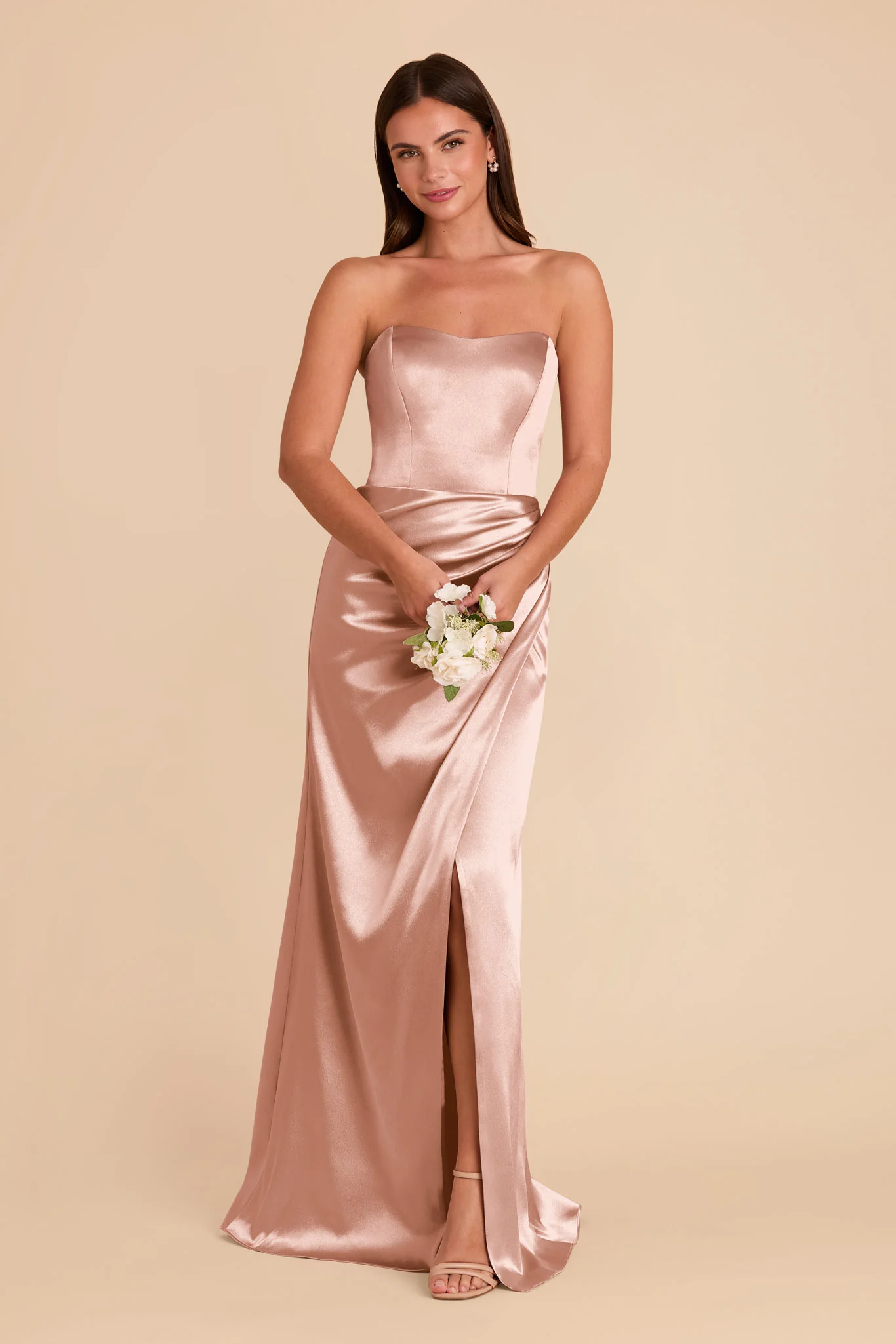 Anne Shiny Satin Dress - Rose Gold - Image 3