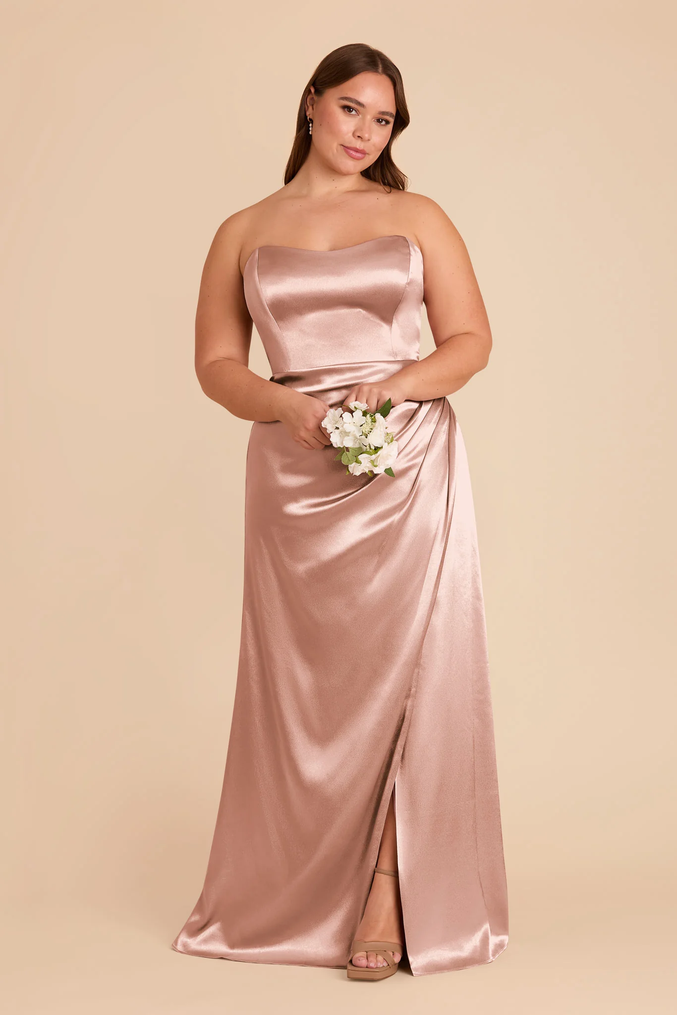 Anne Shiny Satin Dress - Rose Gold - Image 6