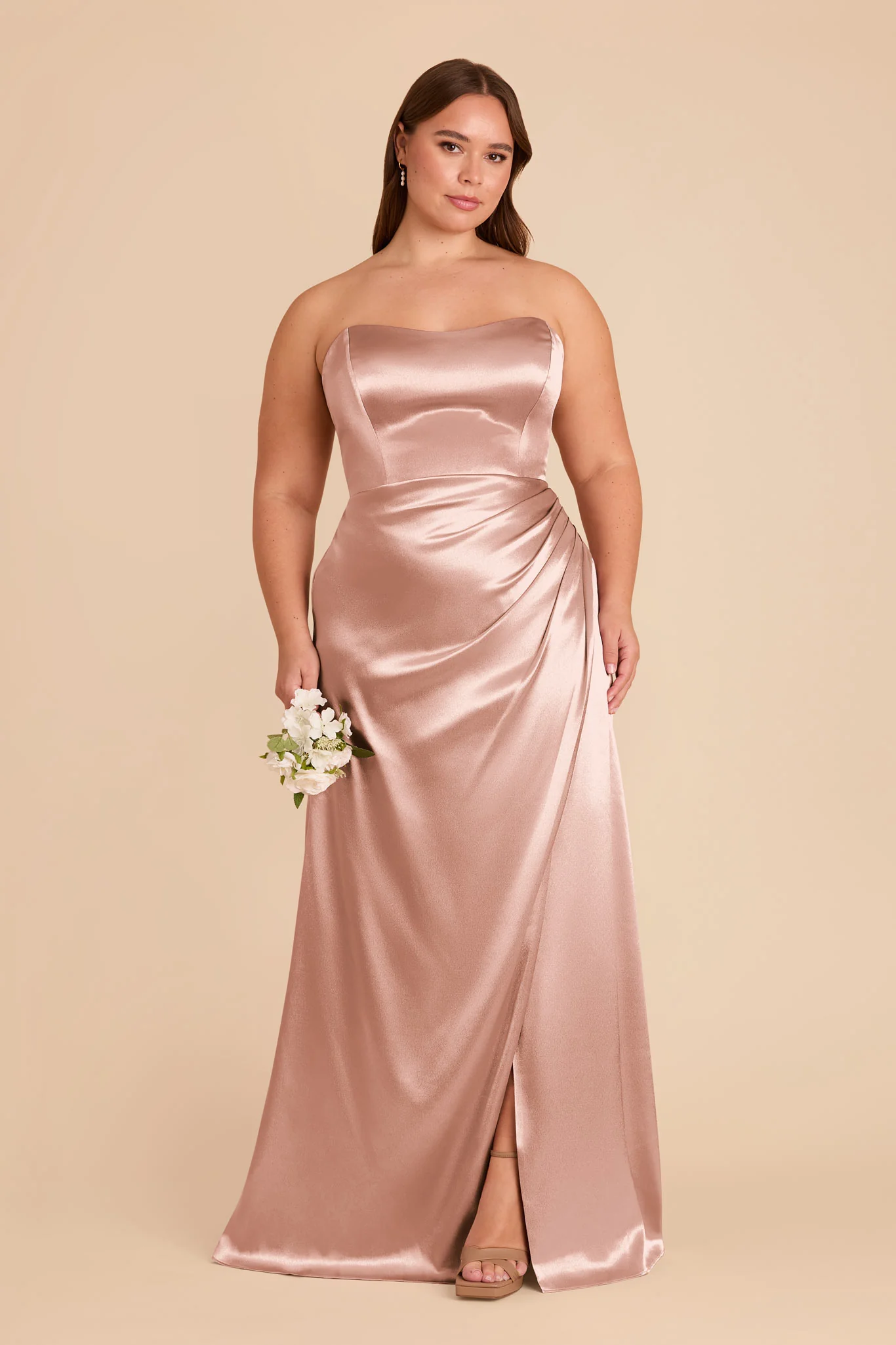 Anne Shiny Satin Dress - Rose Gold - Image 7