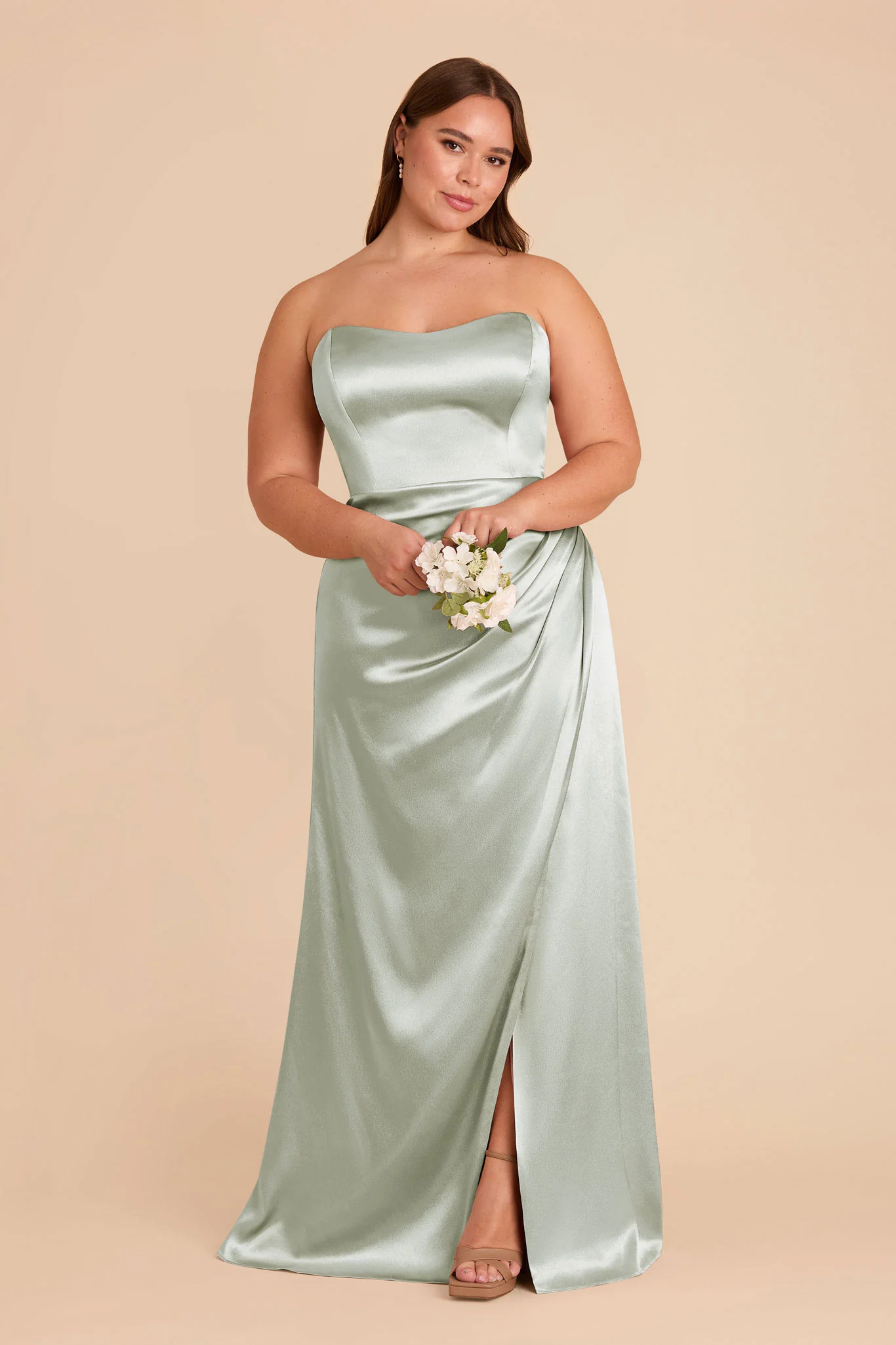 Anne Shiny Satin Dress - Sage - Image 6