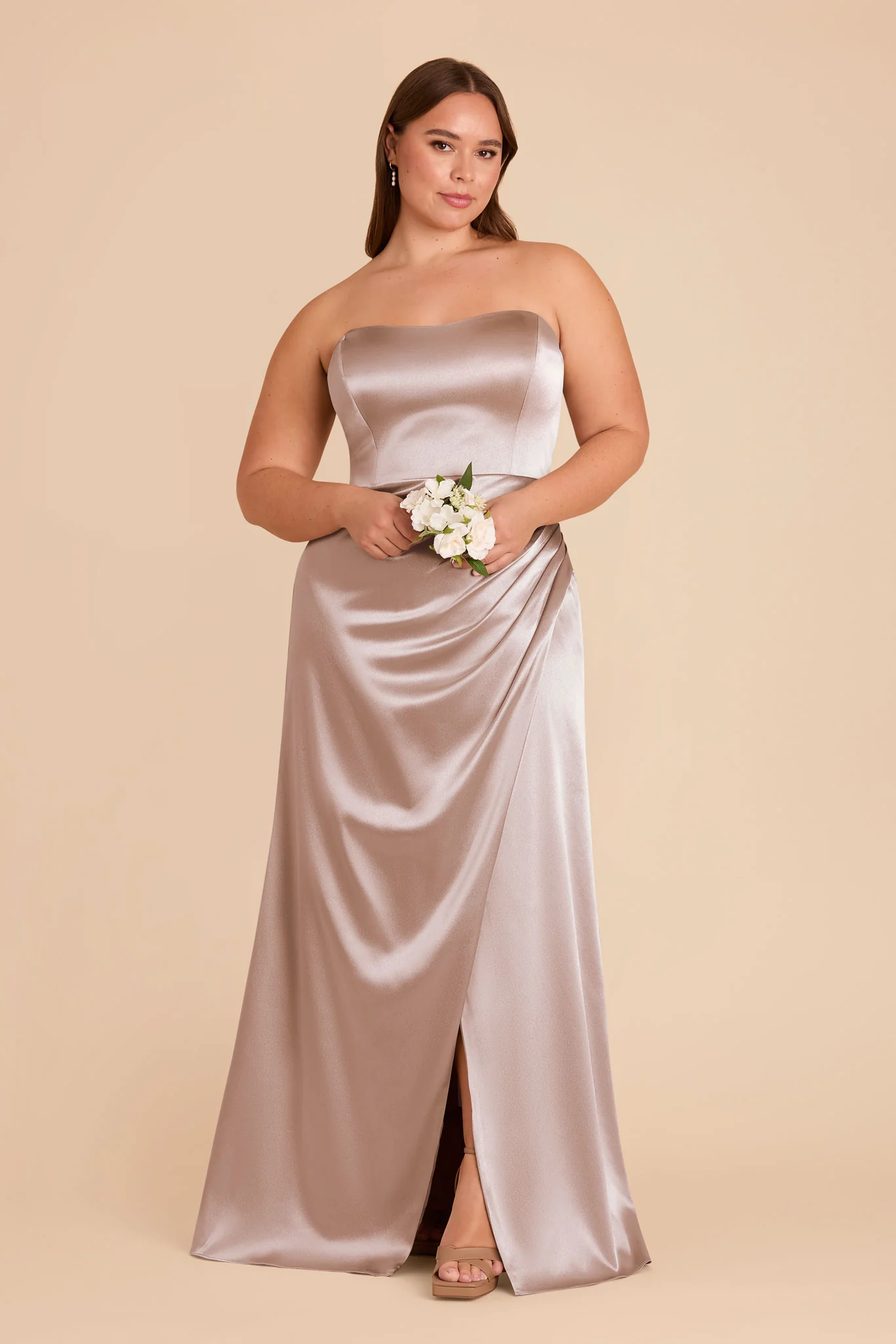 Anne Shiny Satin Dress - Taupe - Image 6