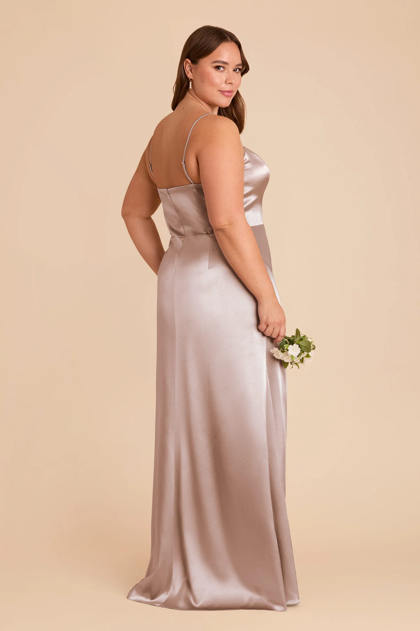 Anne Shiny Satin Dress - Taupe - Image 8