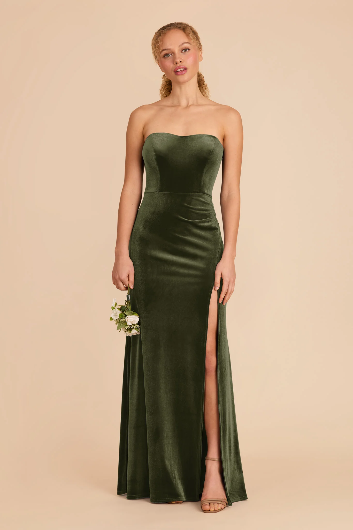 Anne Velvet Dress - Olive - Image 3