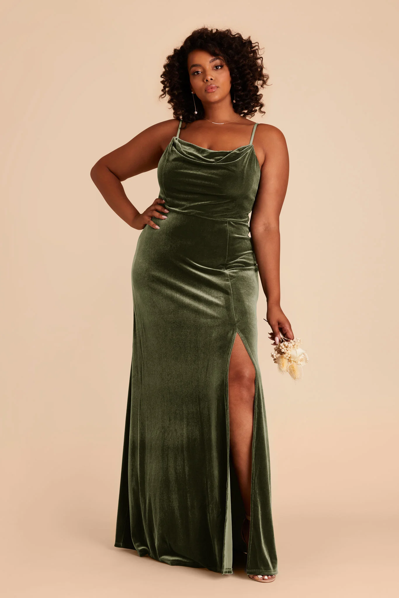 Ash Velvet Dress - Olive - Image 2