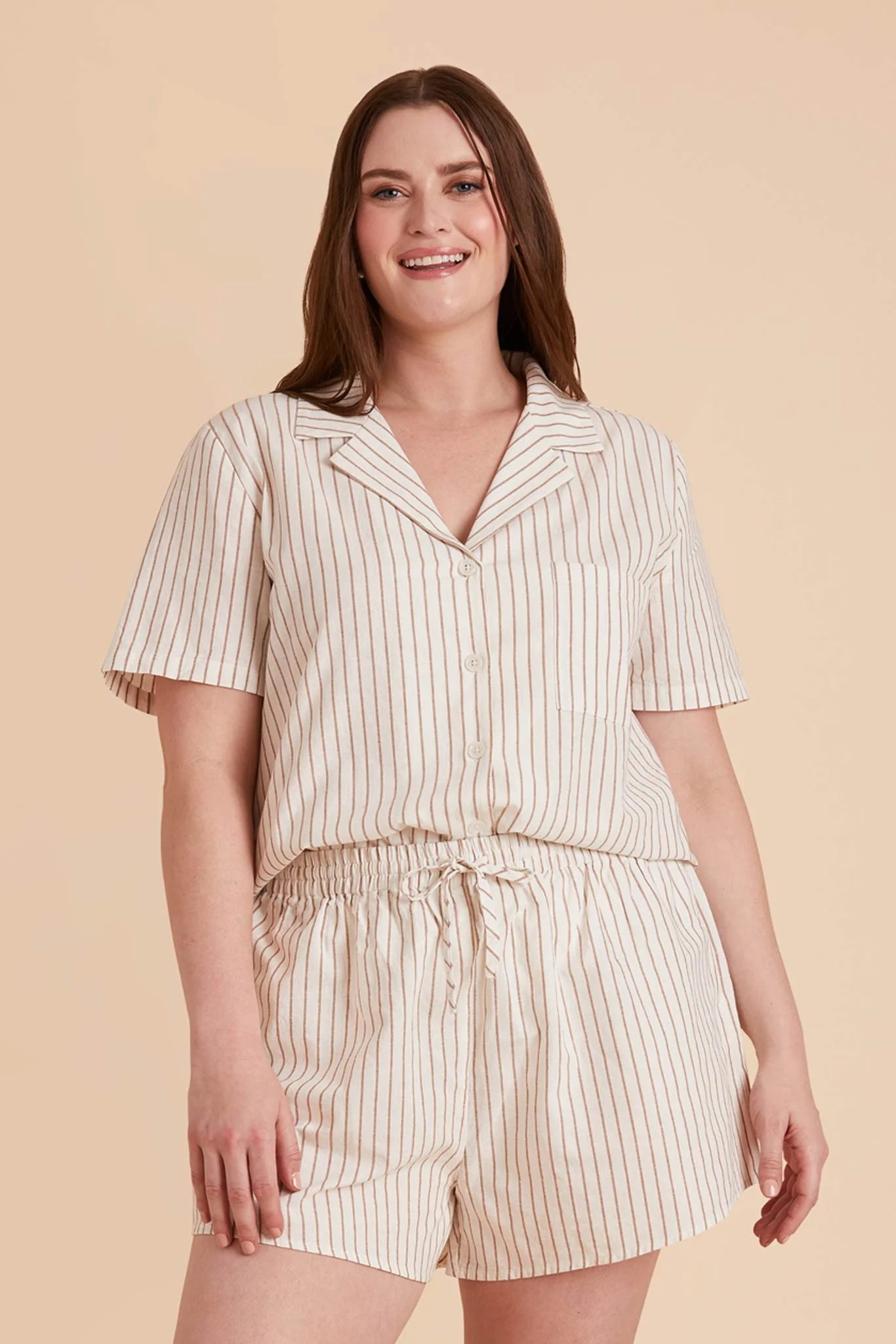 Atticus  Pajama Set - White And Taupe Stripe - Image 2