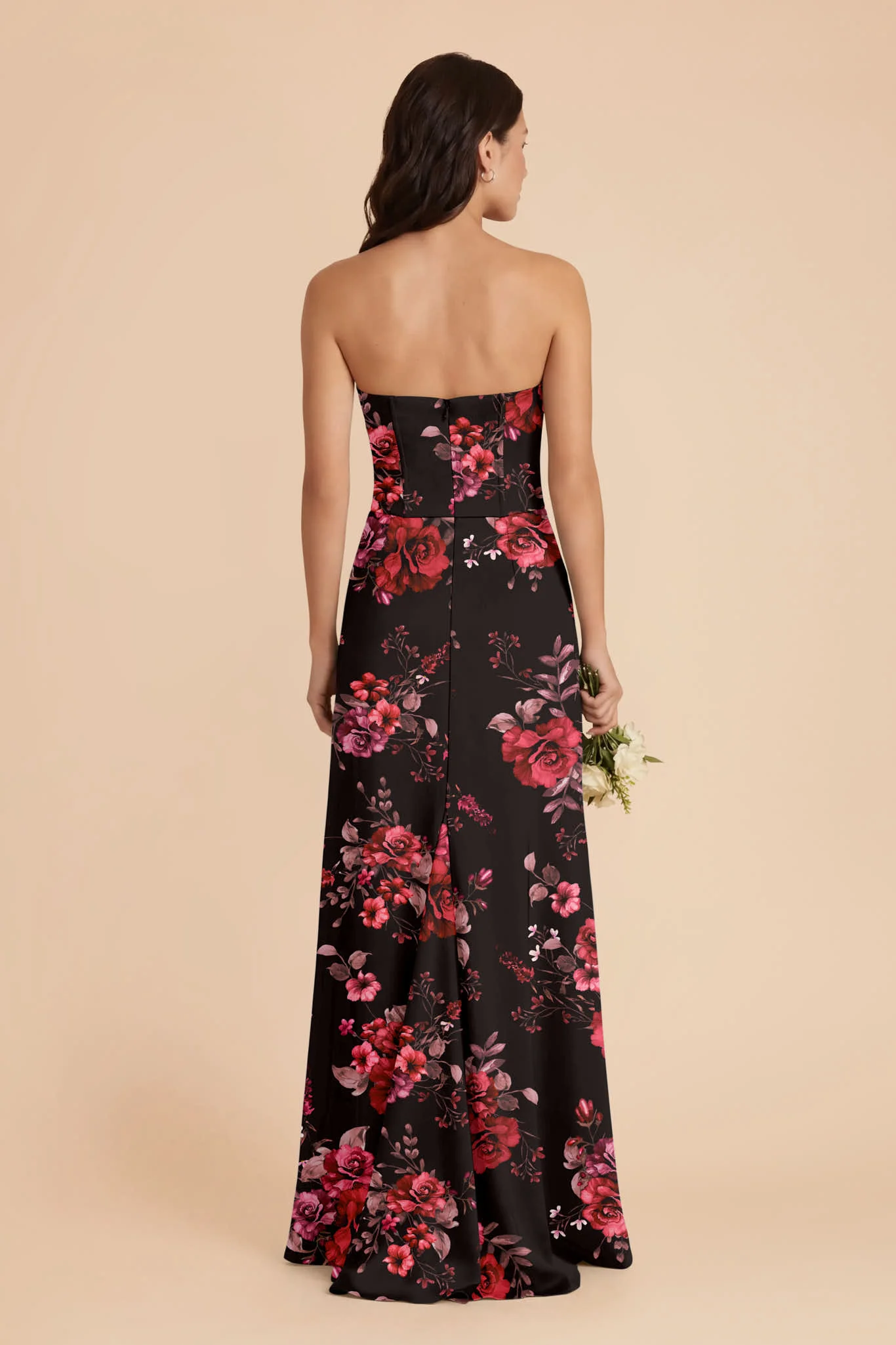 Billie Matte Satin Dress - Black Fleurs D'amour - Image 3