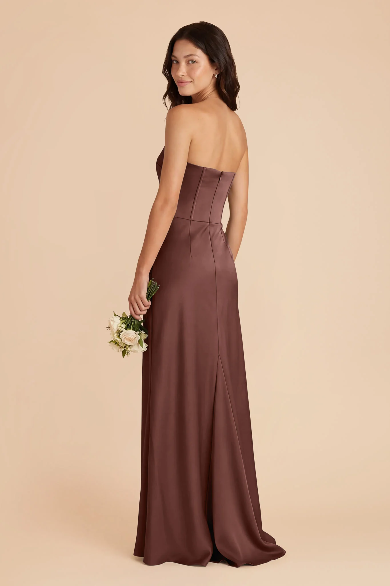 Billie Matte Satin Dress - Chocolate Brown - Image 3