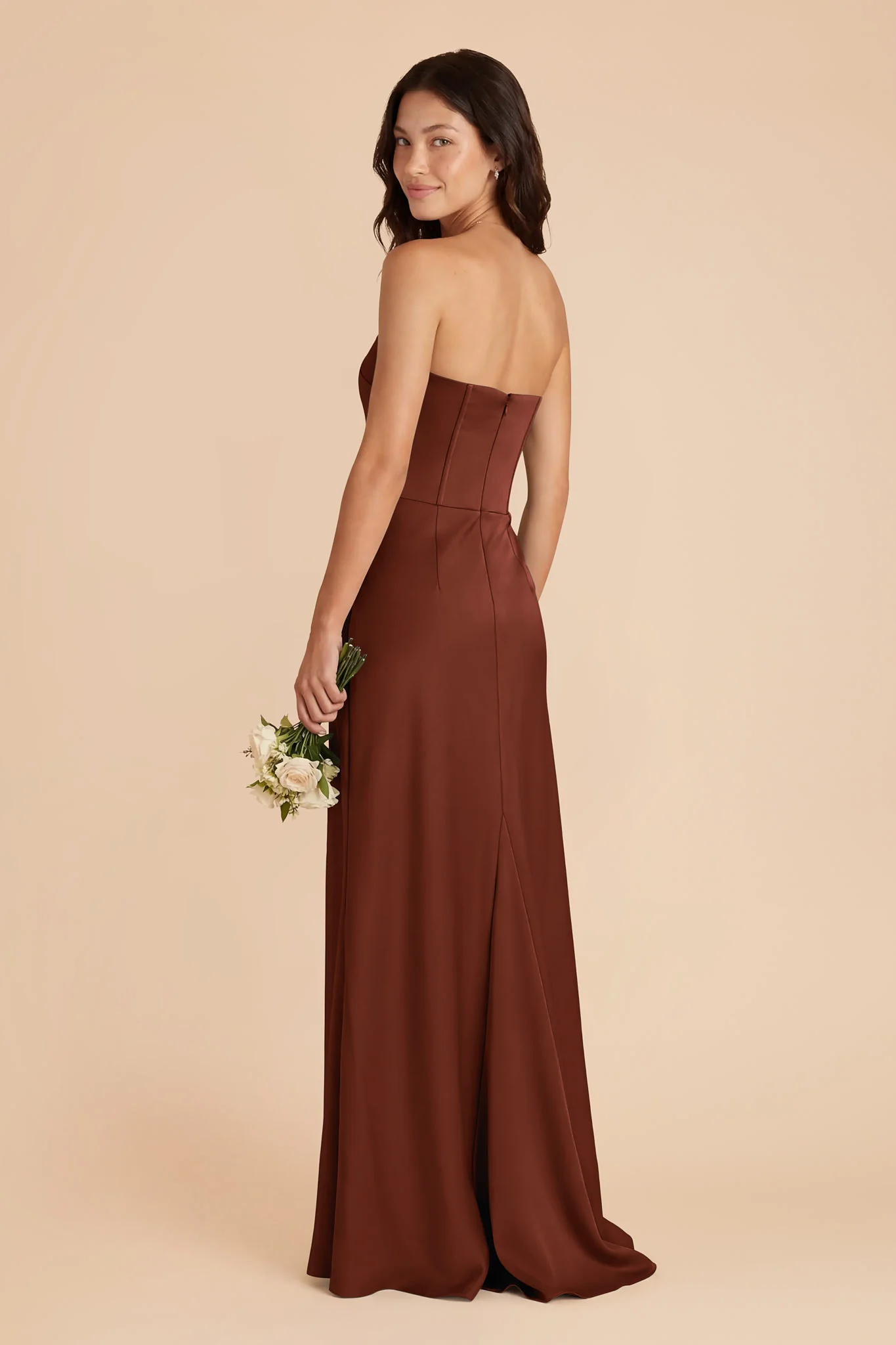 Billie Matte Satin Dress - Cognac - Image 3
