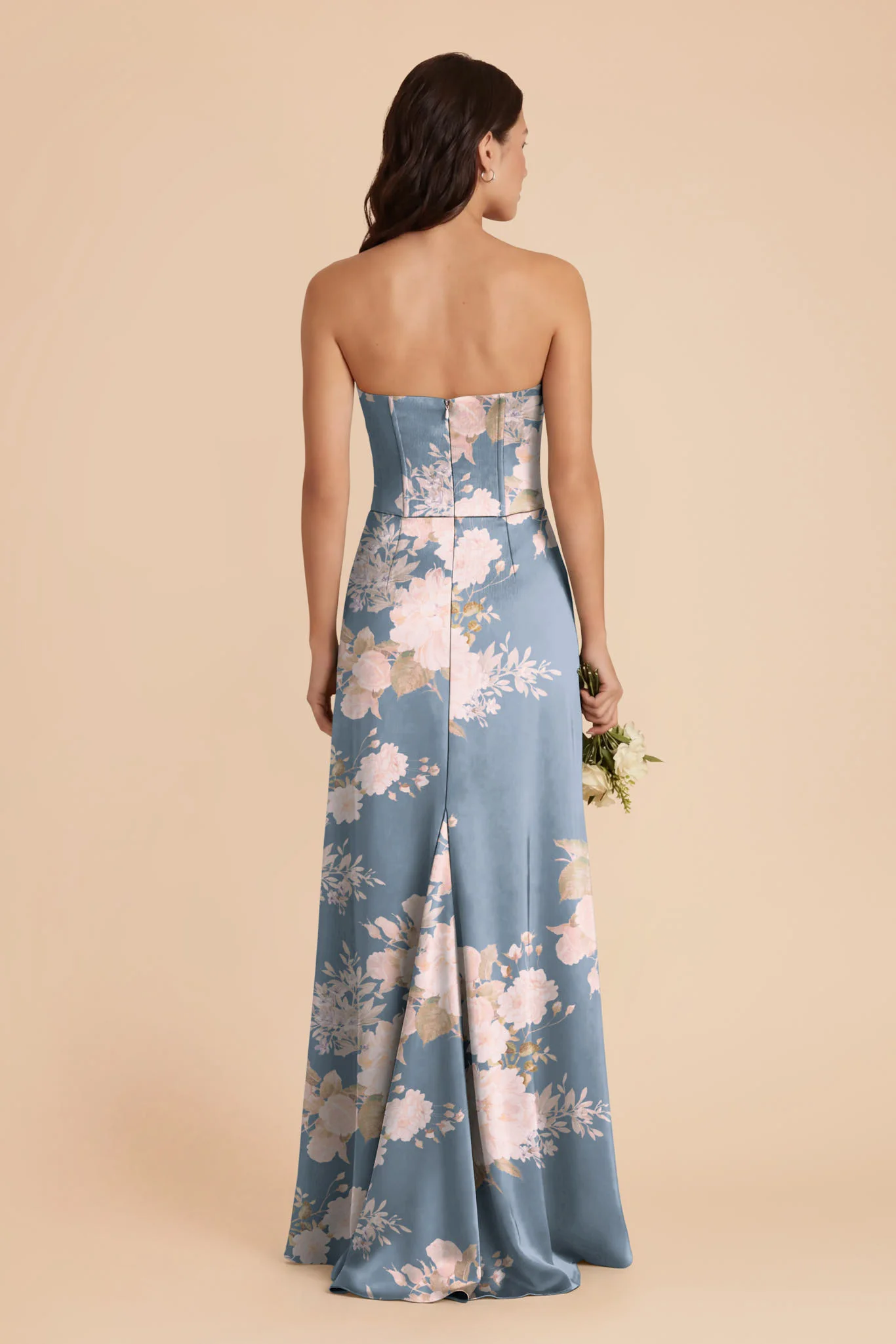 Billie Matte Satin Dress - Dusty Blue Romantic Bouquet - Image 3
