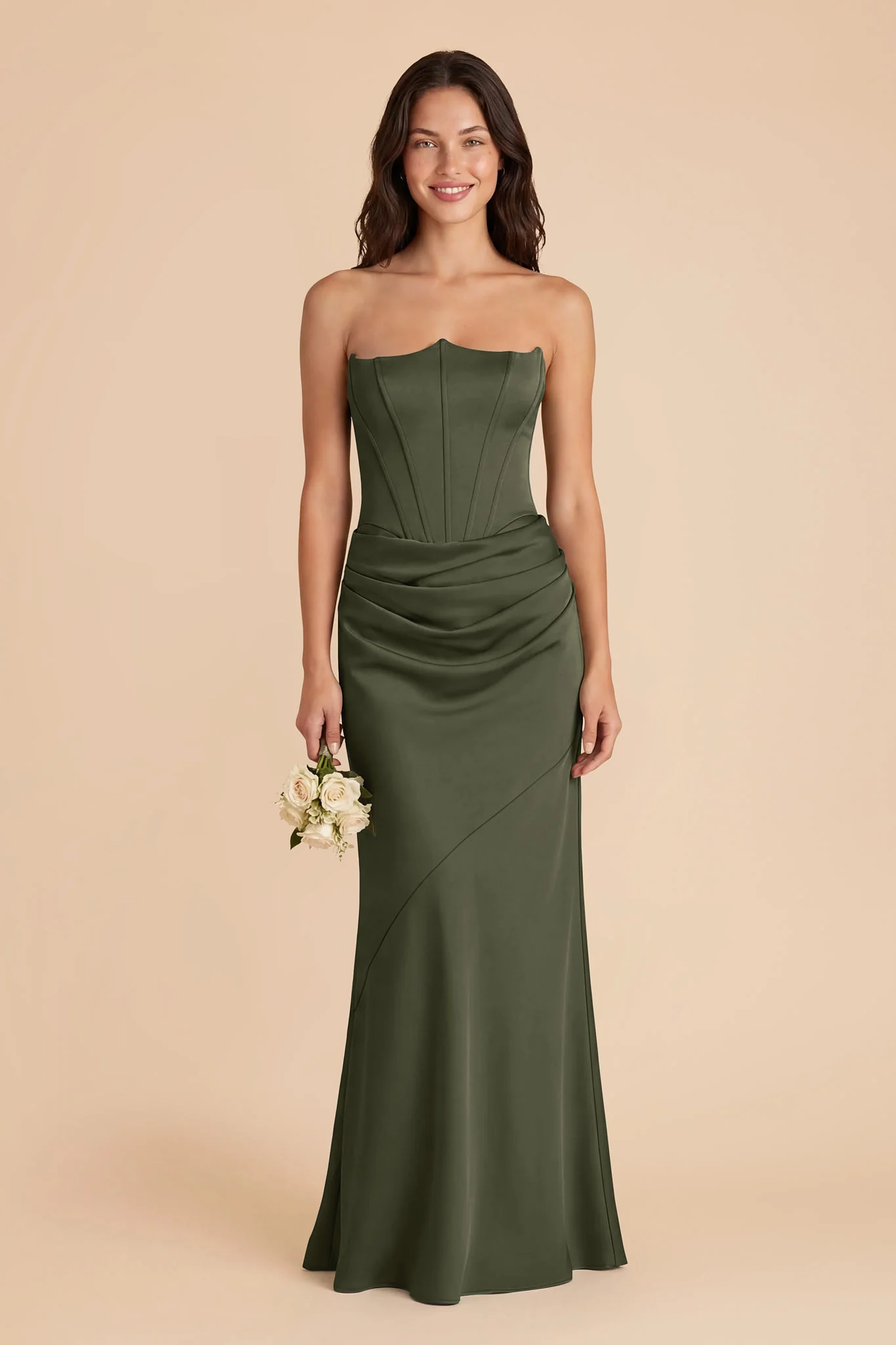 Billie Matte Satin Dress - Olive