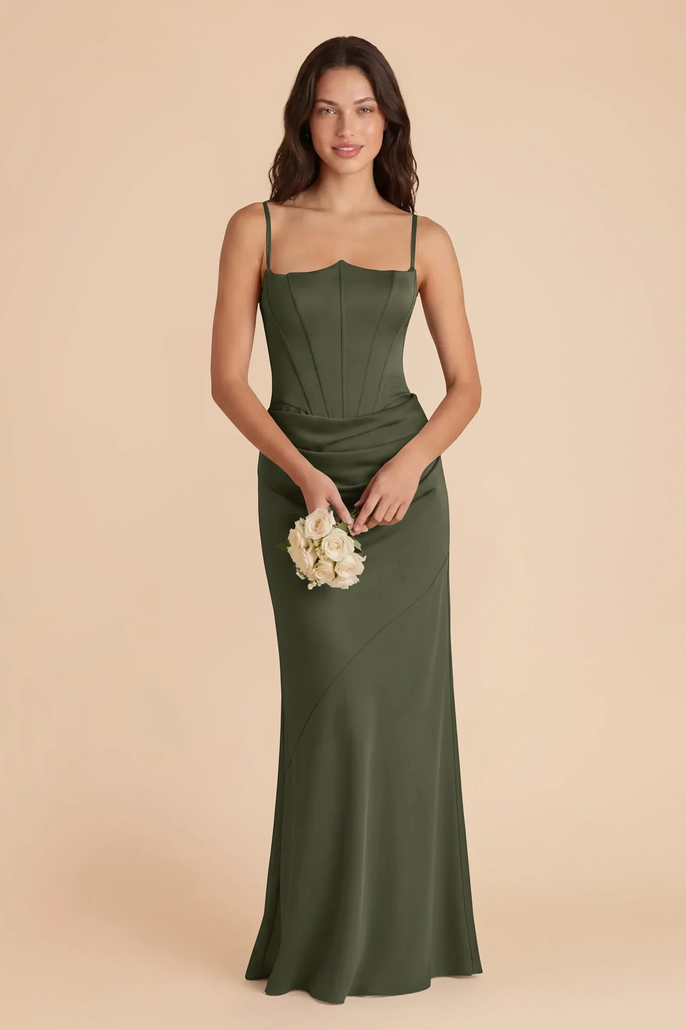 Billie Matte Satin Dress - Olive - Image 2