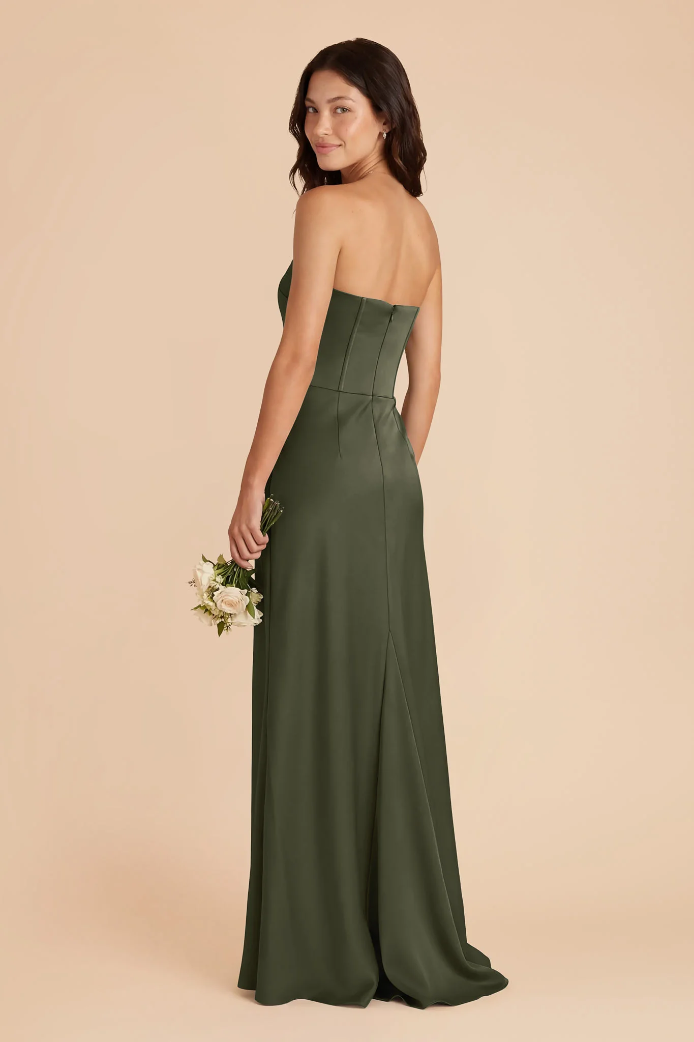 Billie Matte Satin Dress - Olive - Image 3