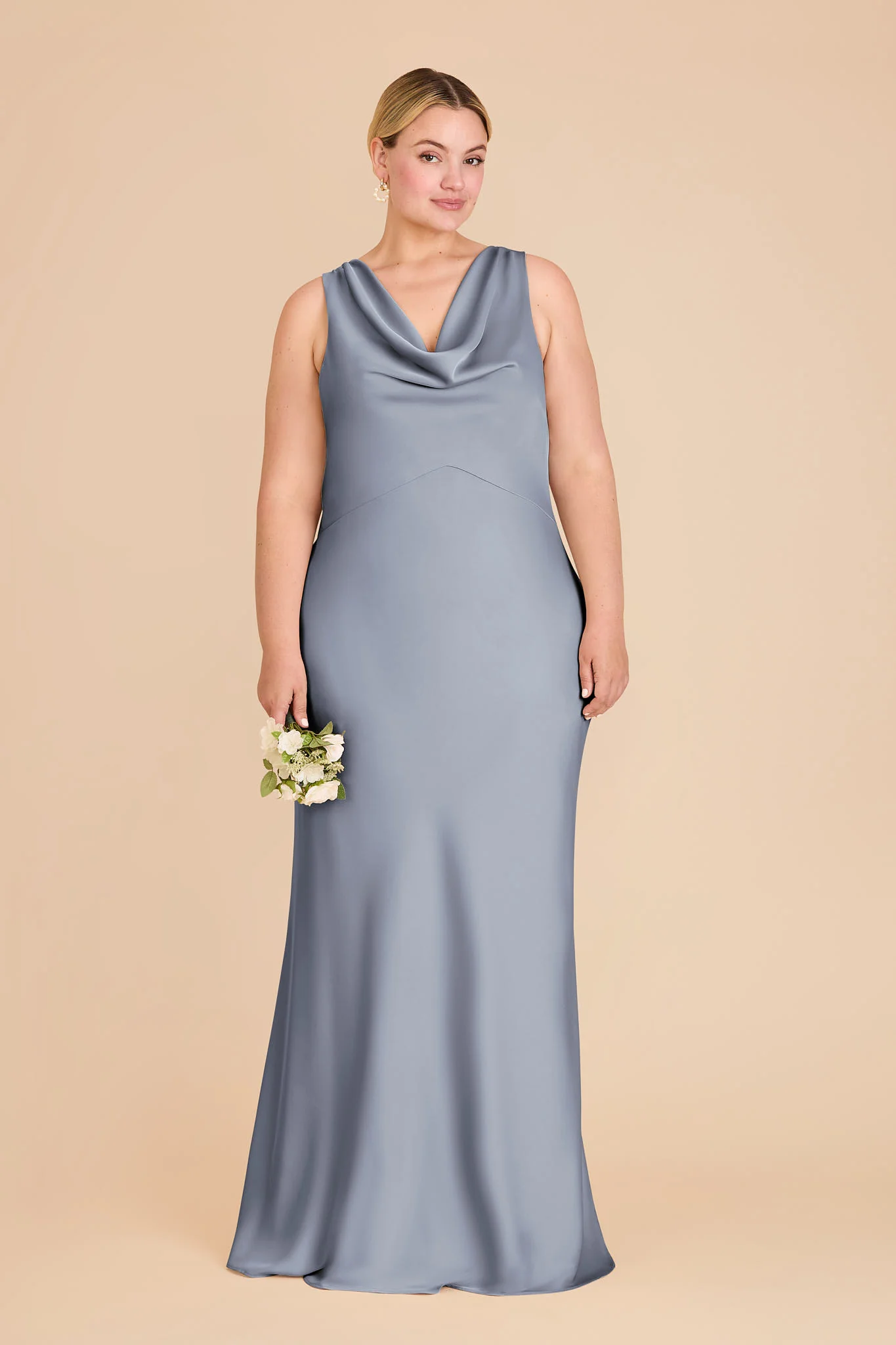 Bonnie Matte Satin Dress - Dusty Blue - Image 2
